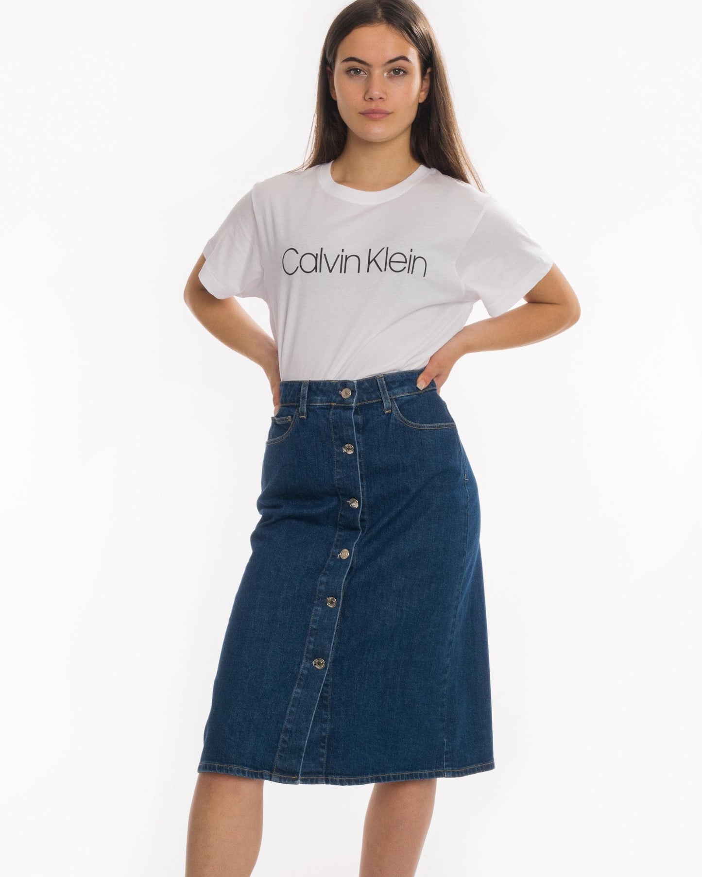 Calvin Klein Denim Button Womens Skirt