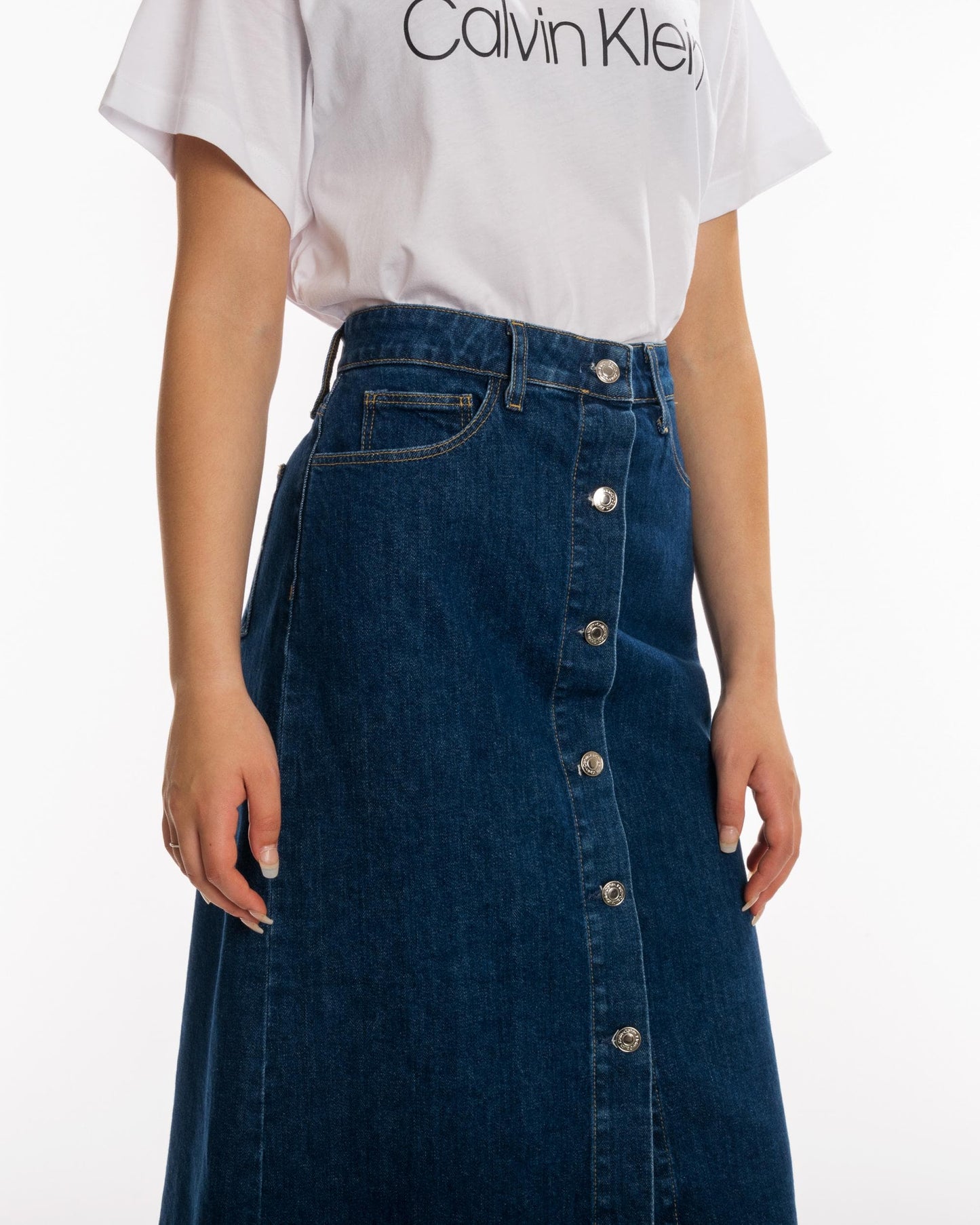 Calvin Klein Denim Button Womens Skirt