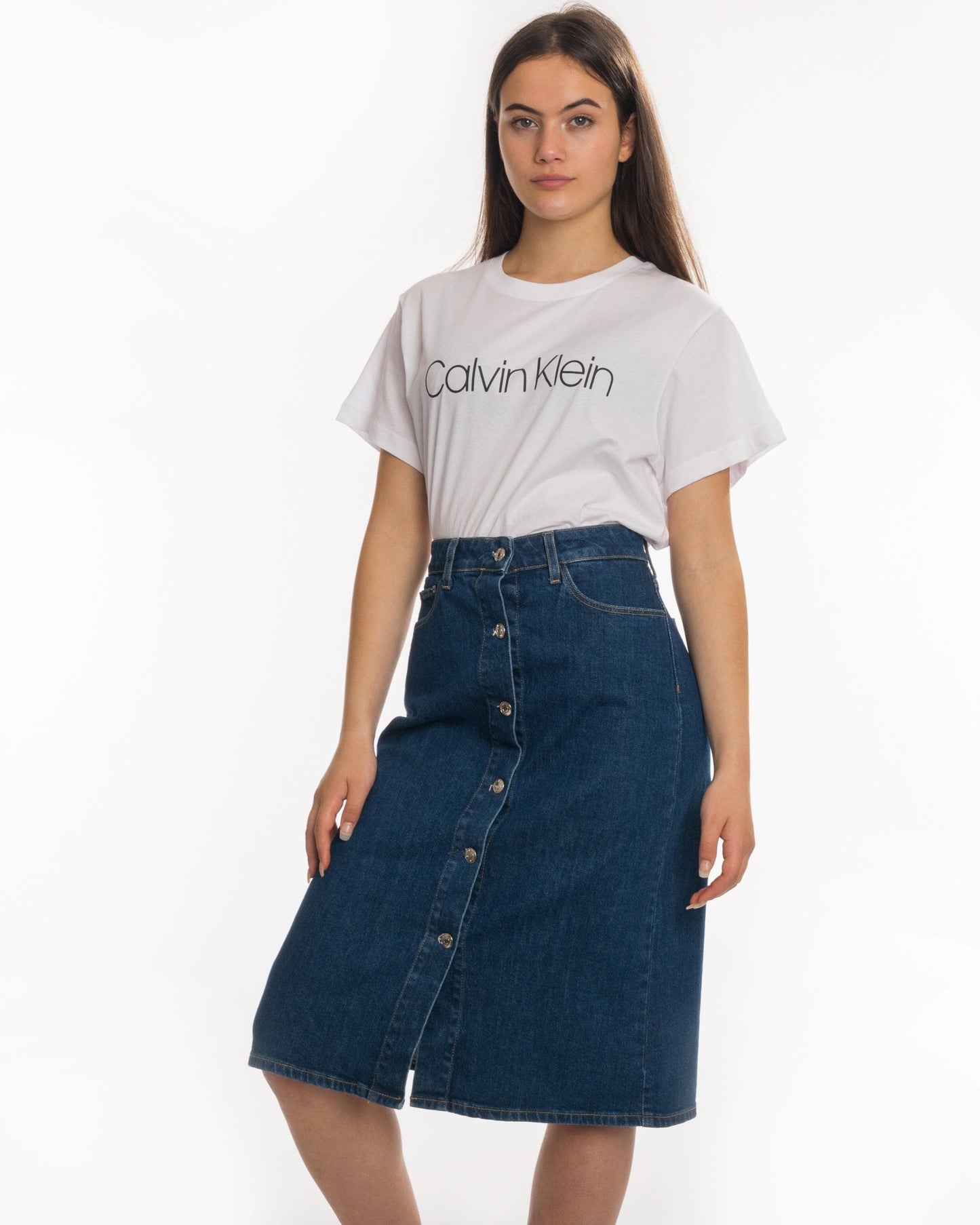 Calvin Klein Denim Button Womens Skirt