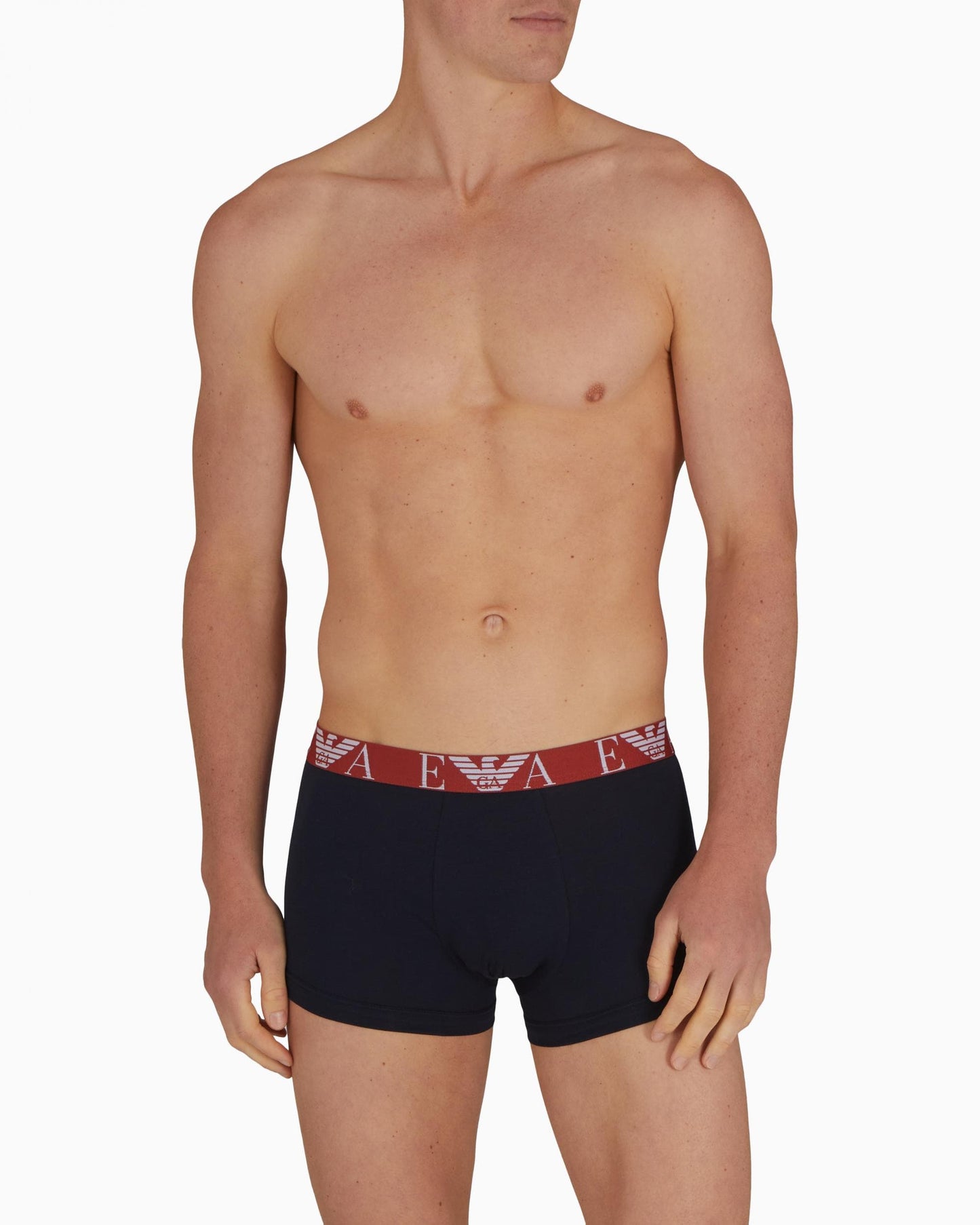 Emporio Armani 3 Pack Mens Boxer Briefs with Bold Monogram Logo - Armani Blue/Vin Indi/