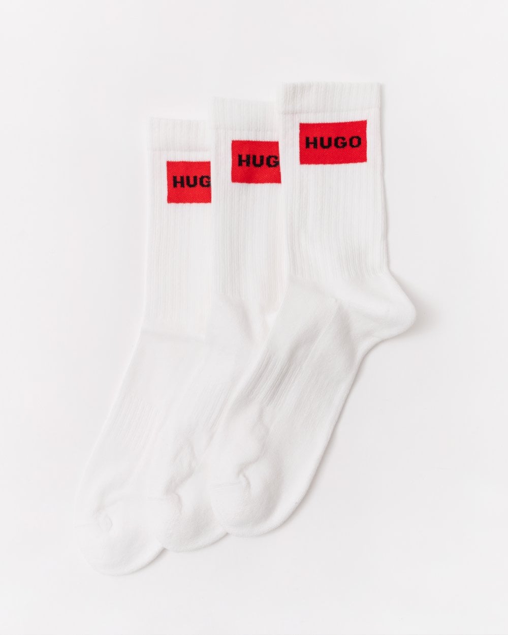 HUGO 3-Pack Quarter Length Combed Cotton Ribbed Mens Socks