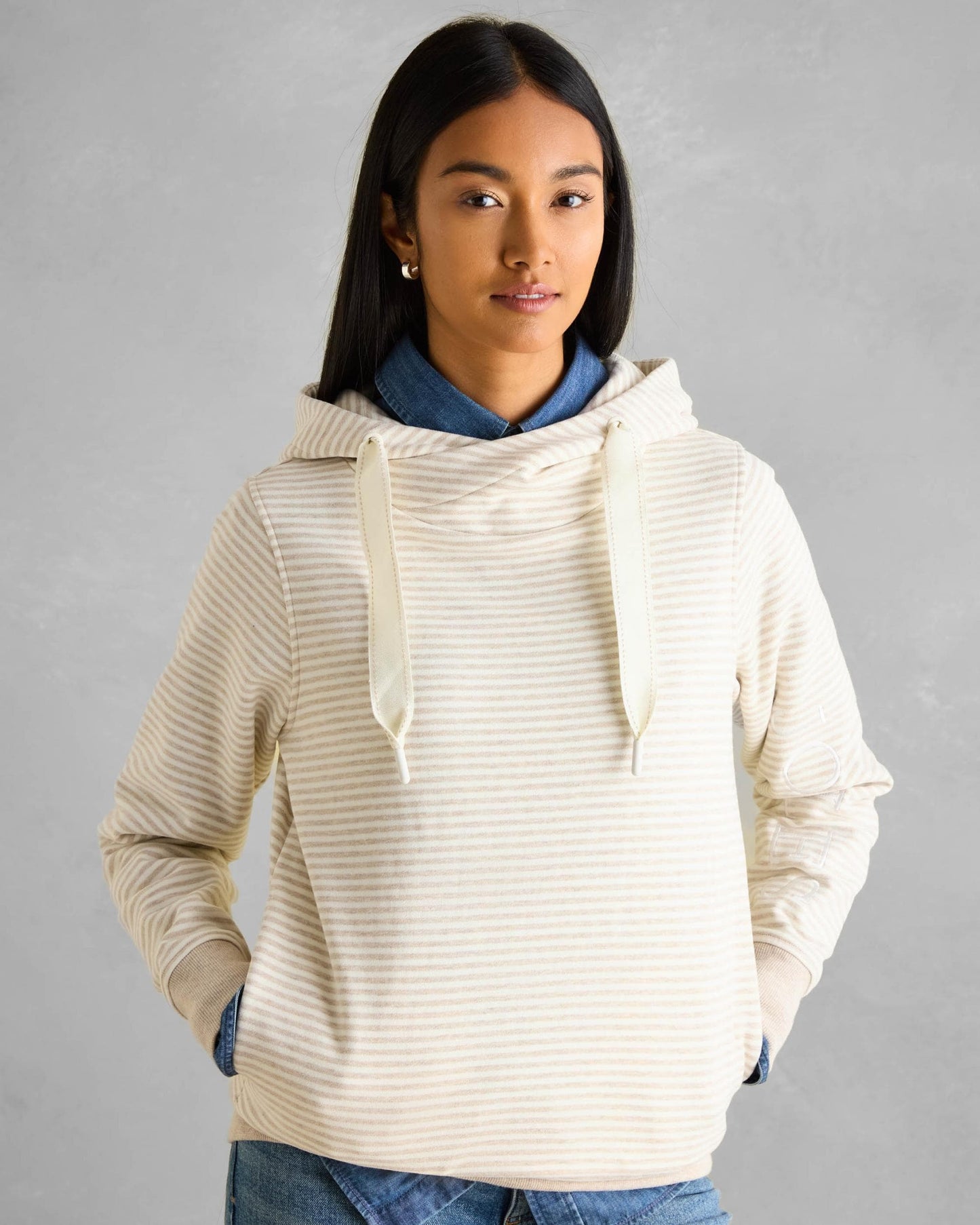 Joules Rushton Womens Cowl Neck Hoodie - Oat Stripe