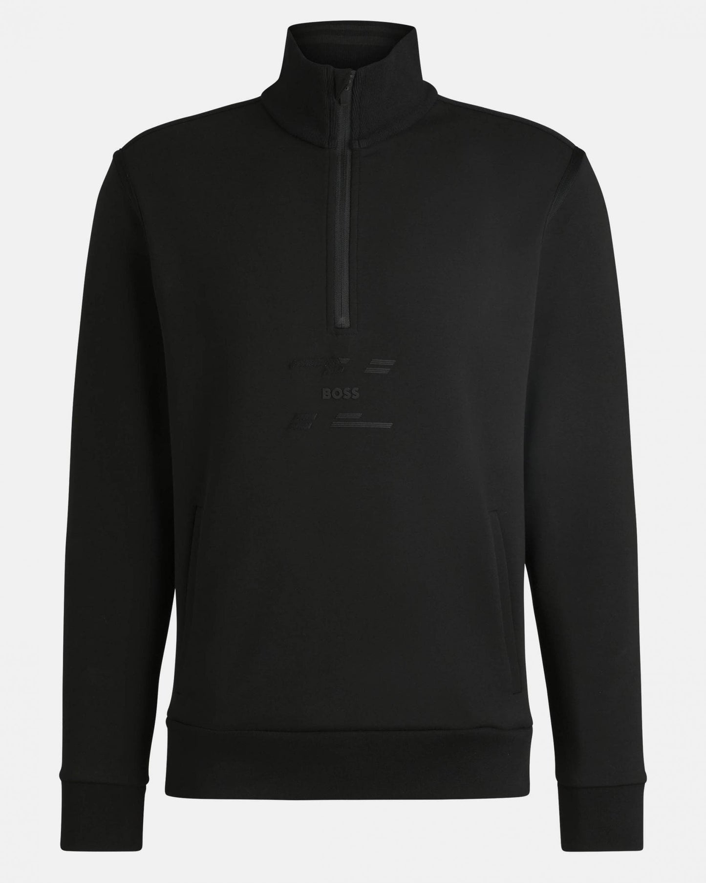 BOSS Green Sweat Tape Mens 1/4 Zip Sweatshirt - Black 001