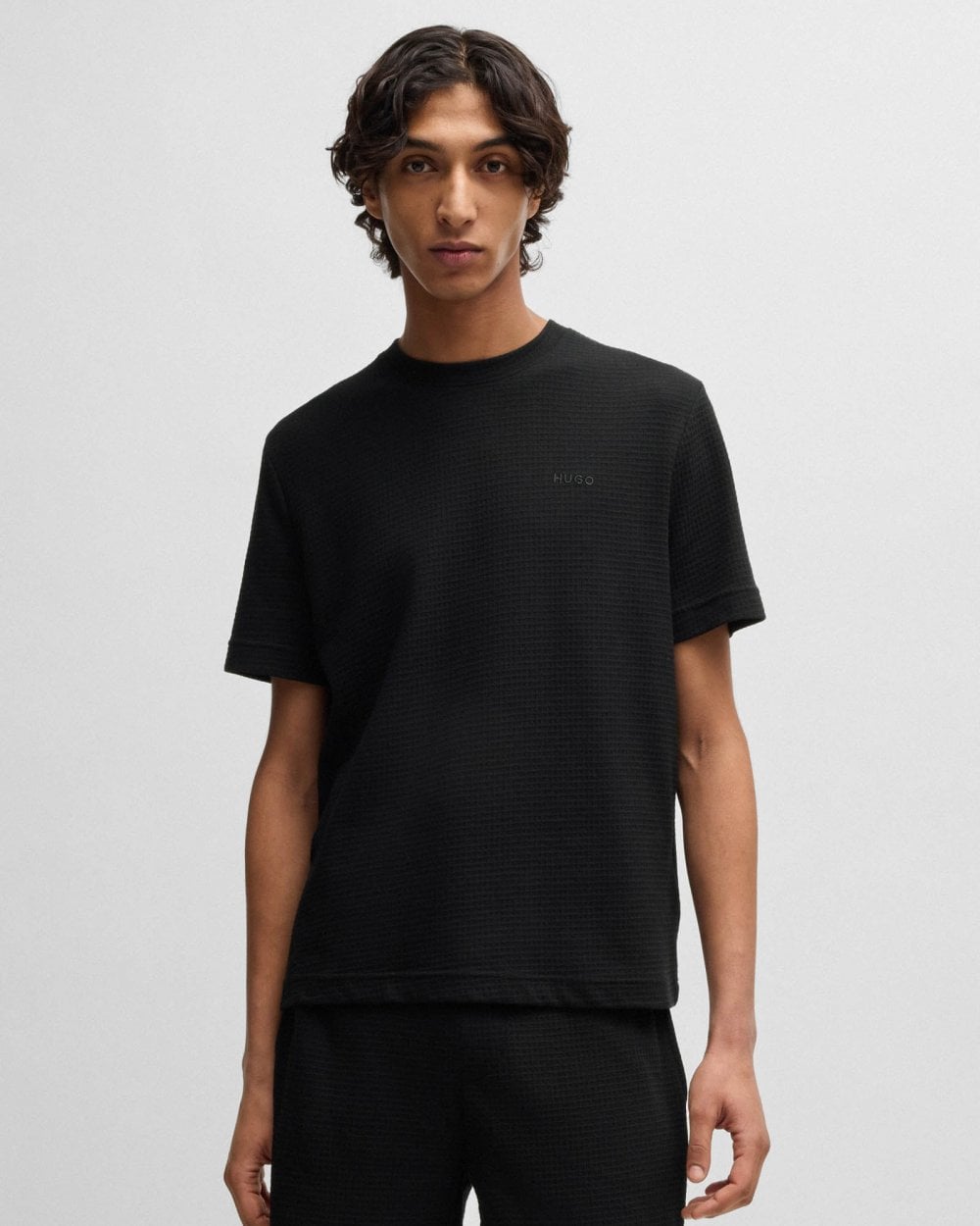HUGO HUGO Austin Mens Waffle-Structured Pyjama T-Shirt with Embroidered Logo