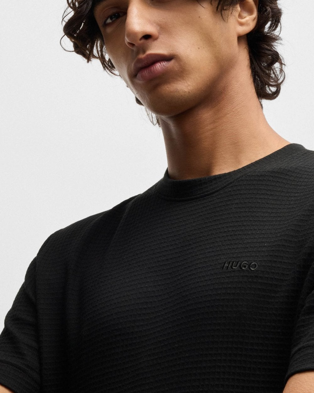 HUGO HUGO Austin Mens Waffle-Structured Pyjama T-Shirt with Embroidered Logo