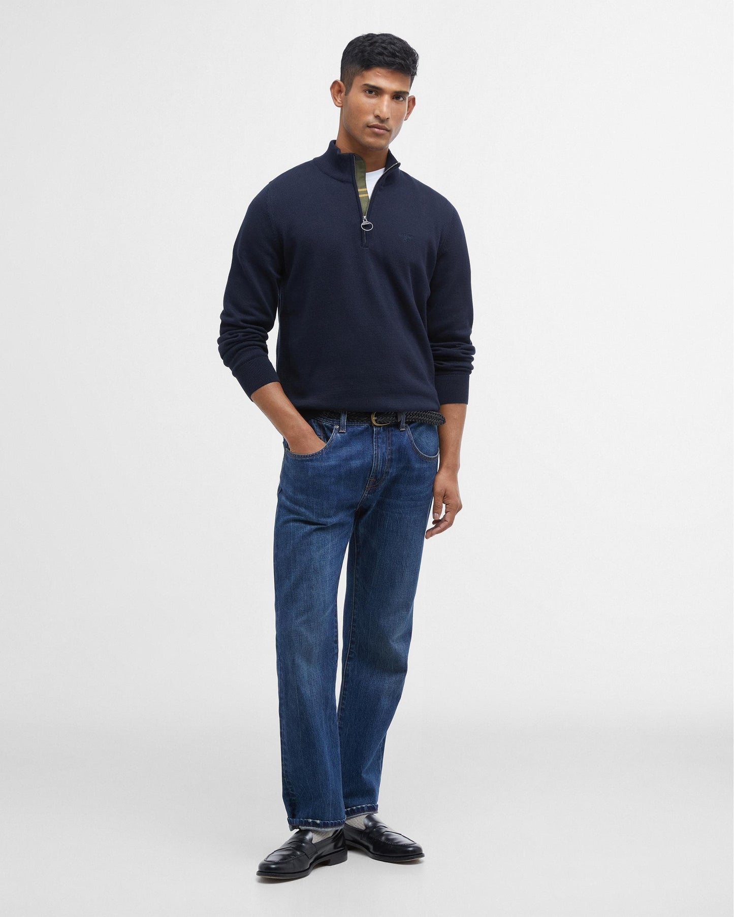 Barbour Cotton Mens Half Zip Jumper - Navy