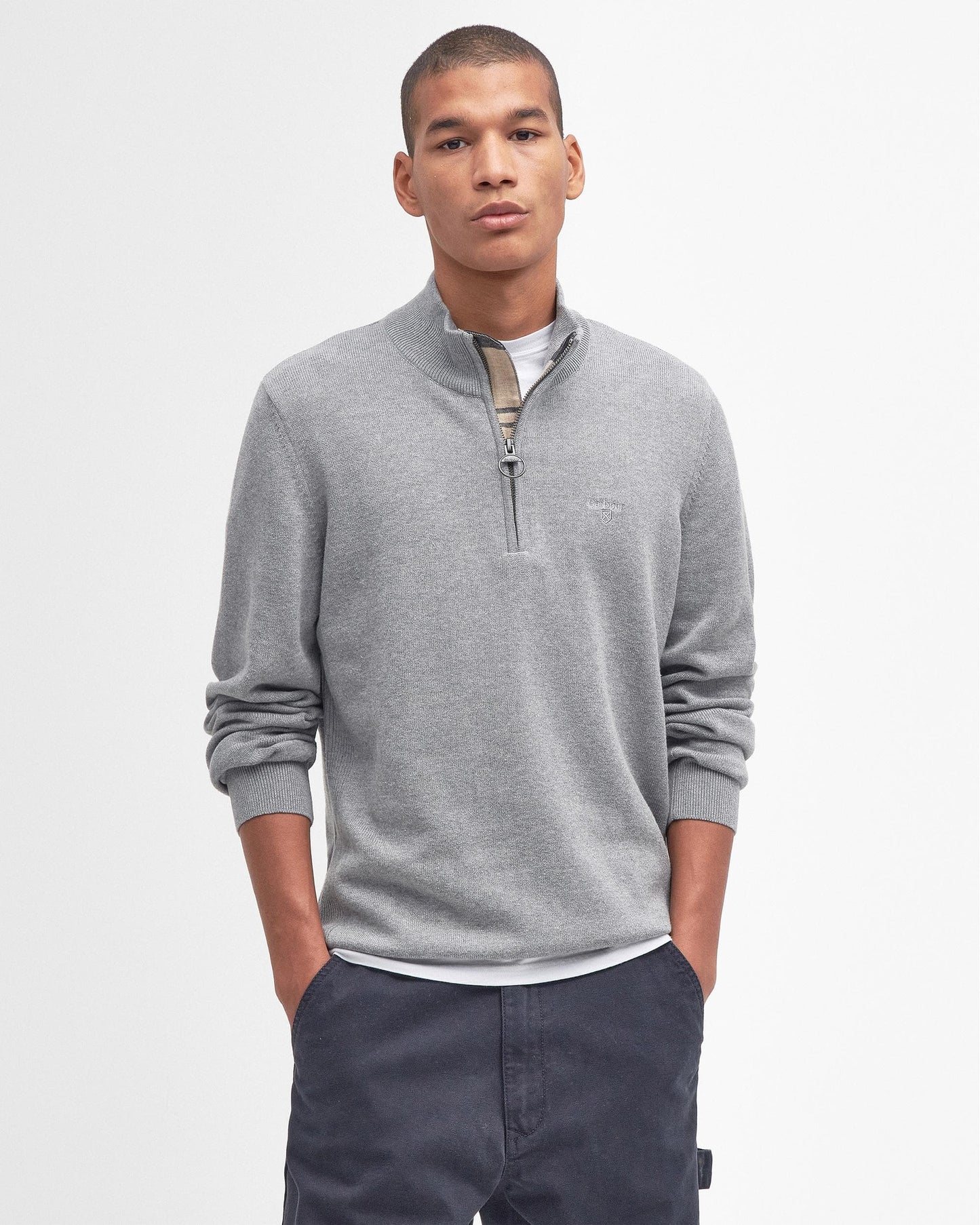 Barbour Cotton Mens Half Zip Jumper - Grey Marl