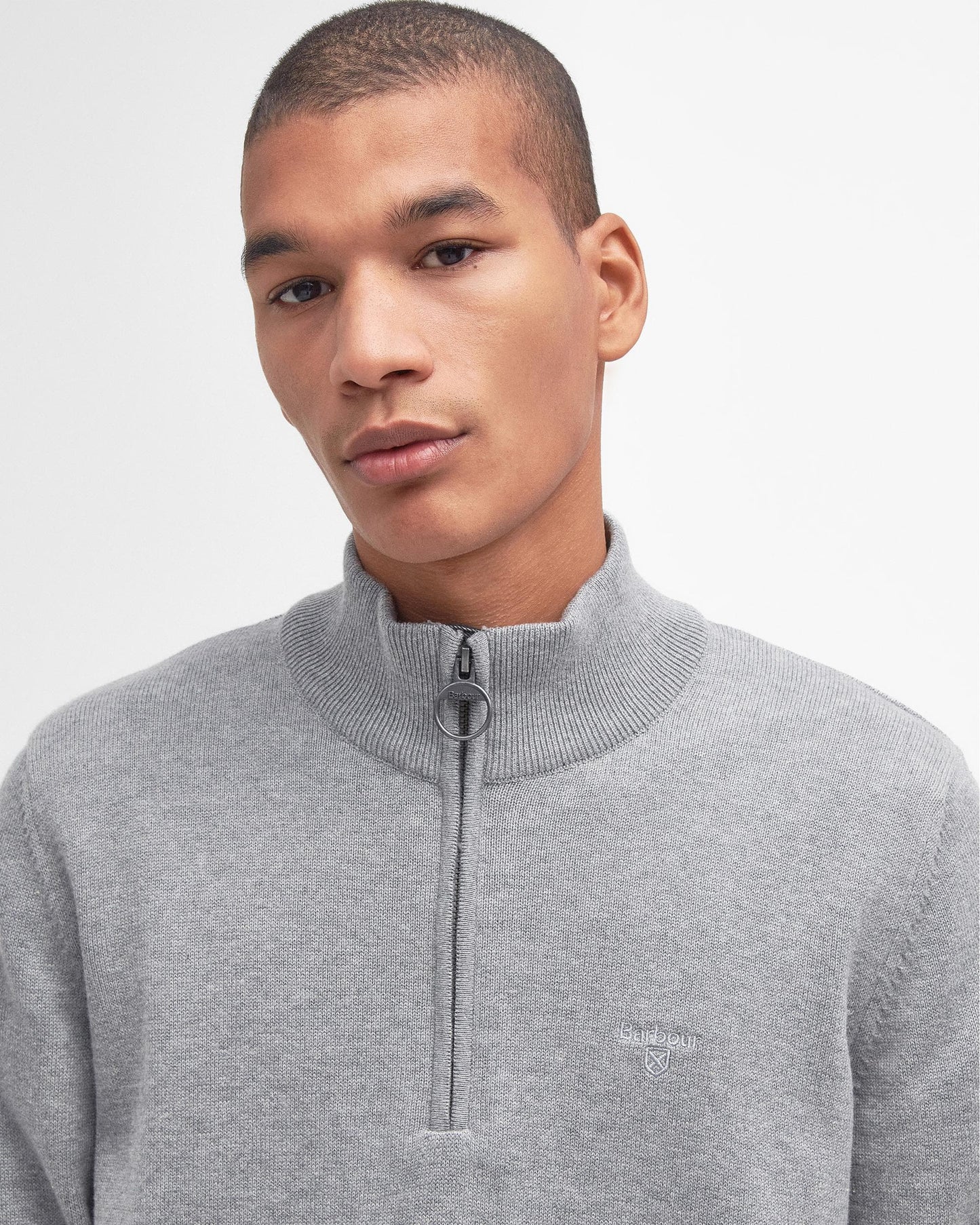 Barbour Cotton Mens Half Zip Jumper - Grey Marl