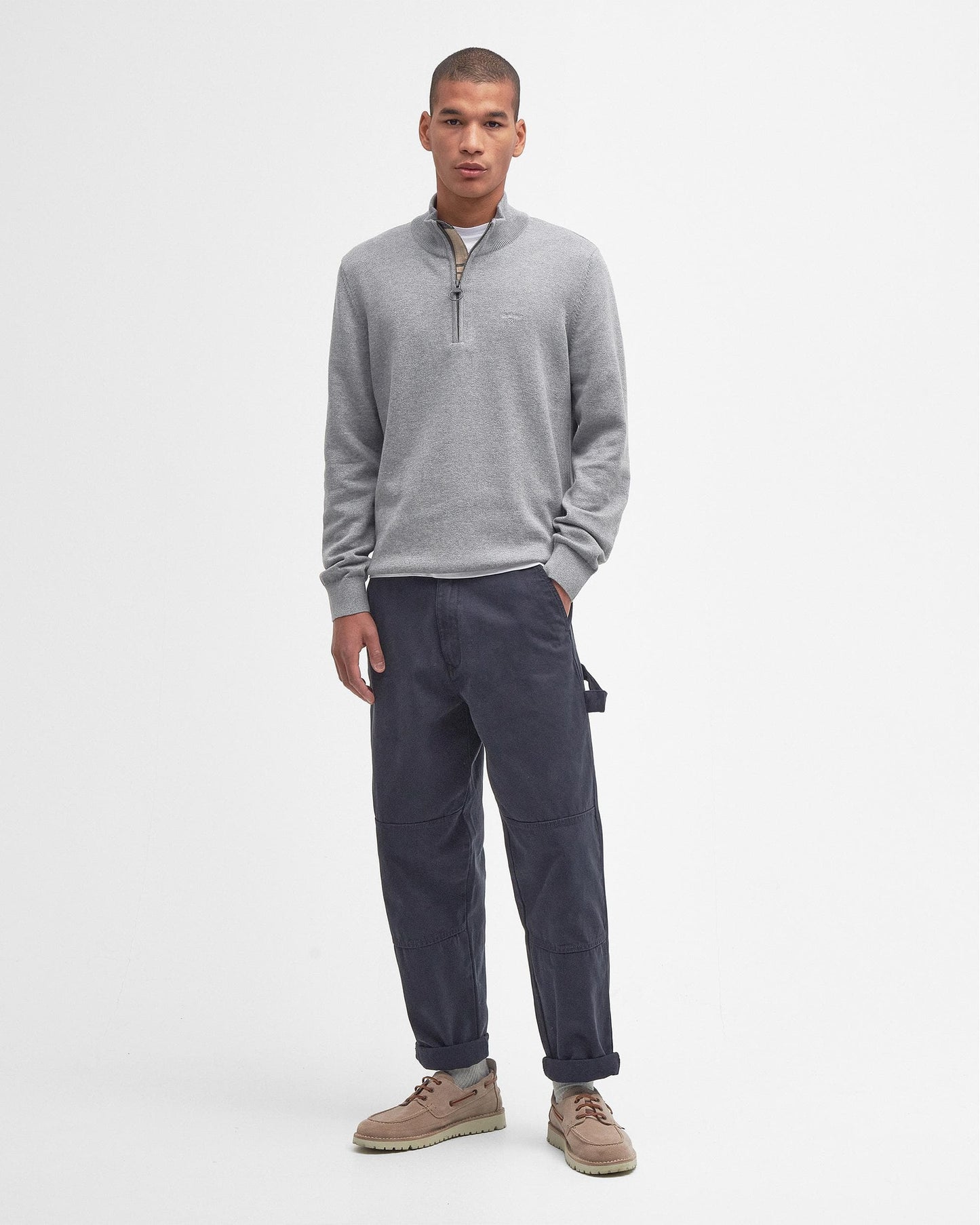 Barbour Cotton Mens Half Zip Jumper - Grey Marl