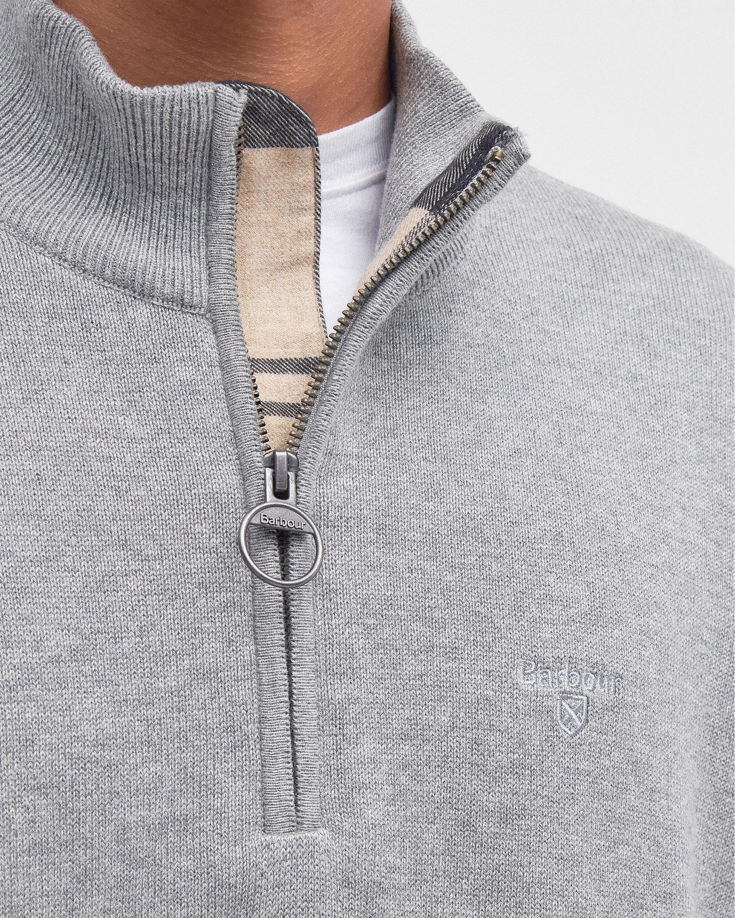 Barbour Cotton Mens Half Zip Jumper - Grey Marl