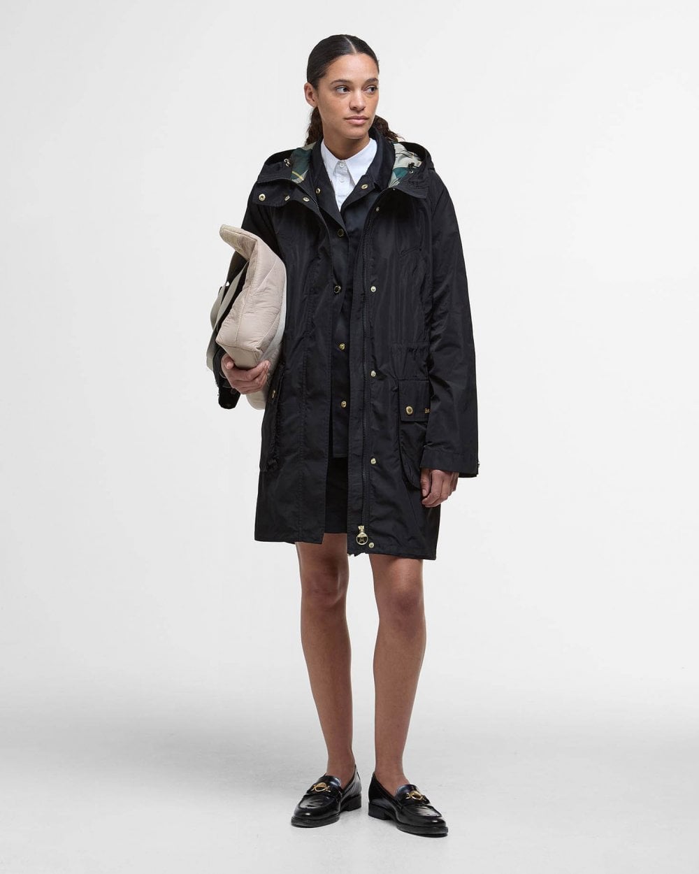 Barbour Una Womens Showerproof Jacket - Black/Ancient Tartan