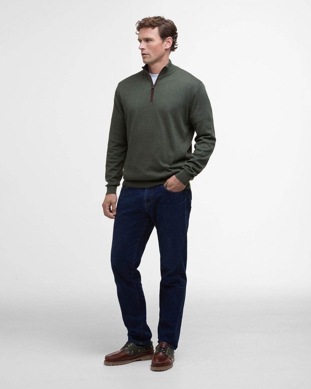 Barbour Bayfield Mens Half Zip Jumper - Mid Olive