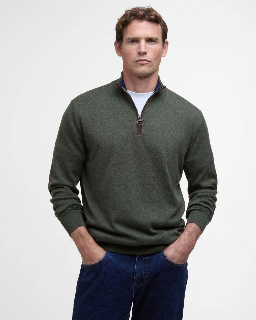 Barbour Bayfield Mens Half Zip Jumper - Mid Olive