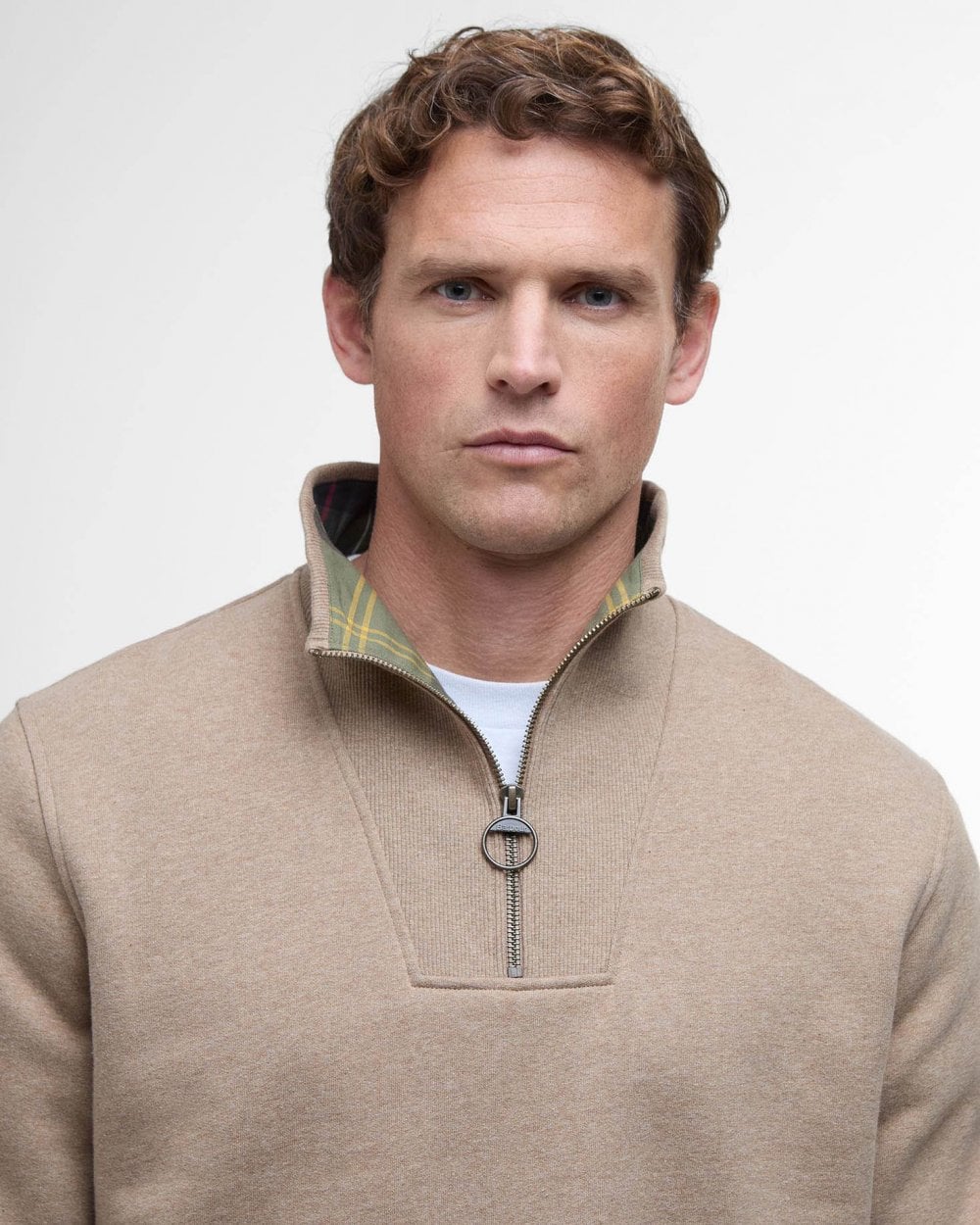 Barbour Nelson Mens Half Zip Sweatshirt - Stone Marl