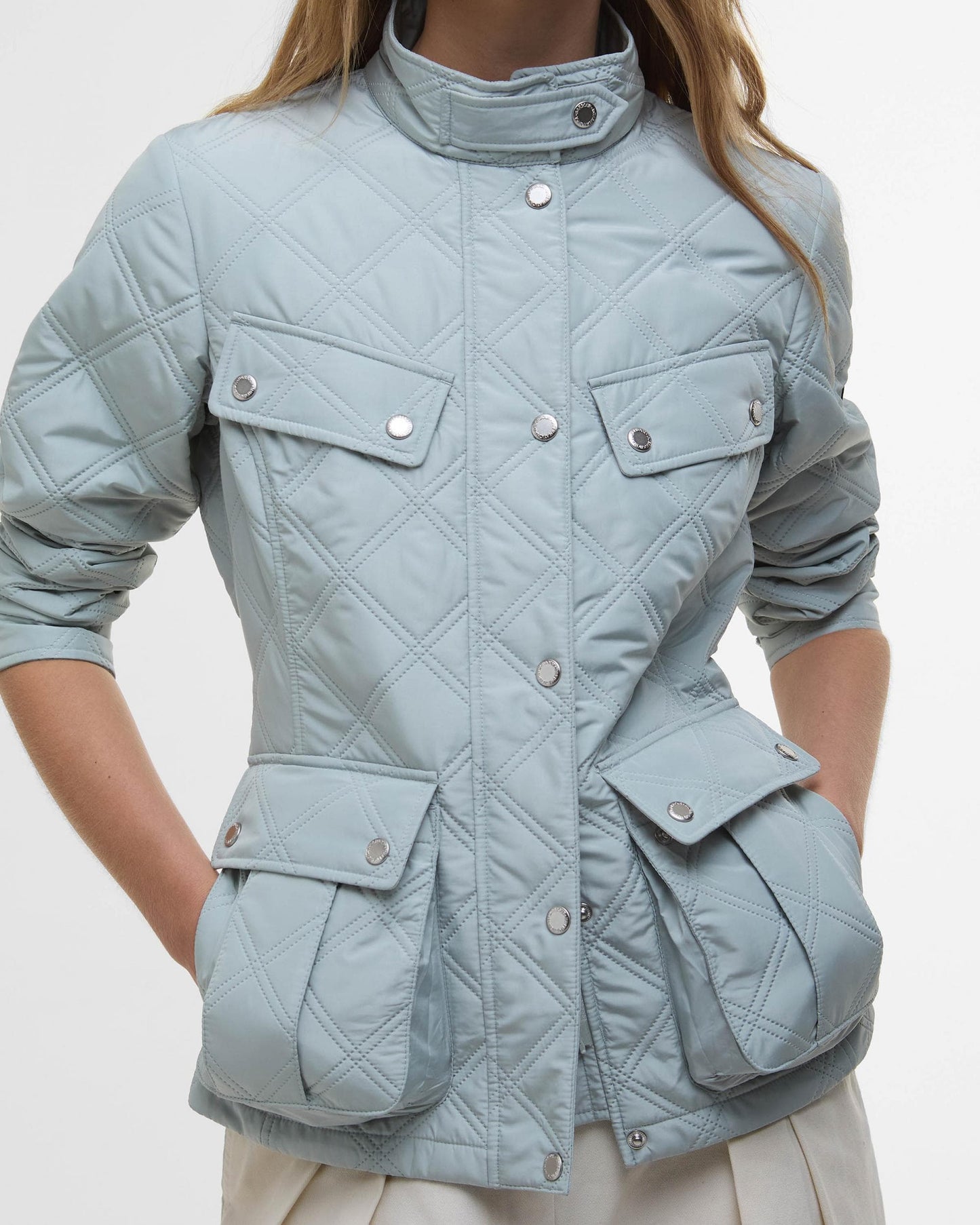 Barbour International Halsey Womens Quilted Jacket - Light Steel/Silver Birch