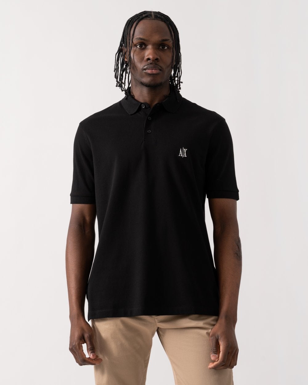 Armani Exchange Mens Embroidered A|X Monogram Short Sleeve Polo Shirt - Black UC001