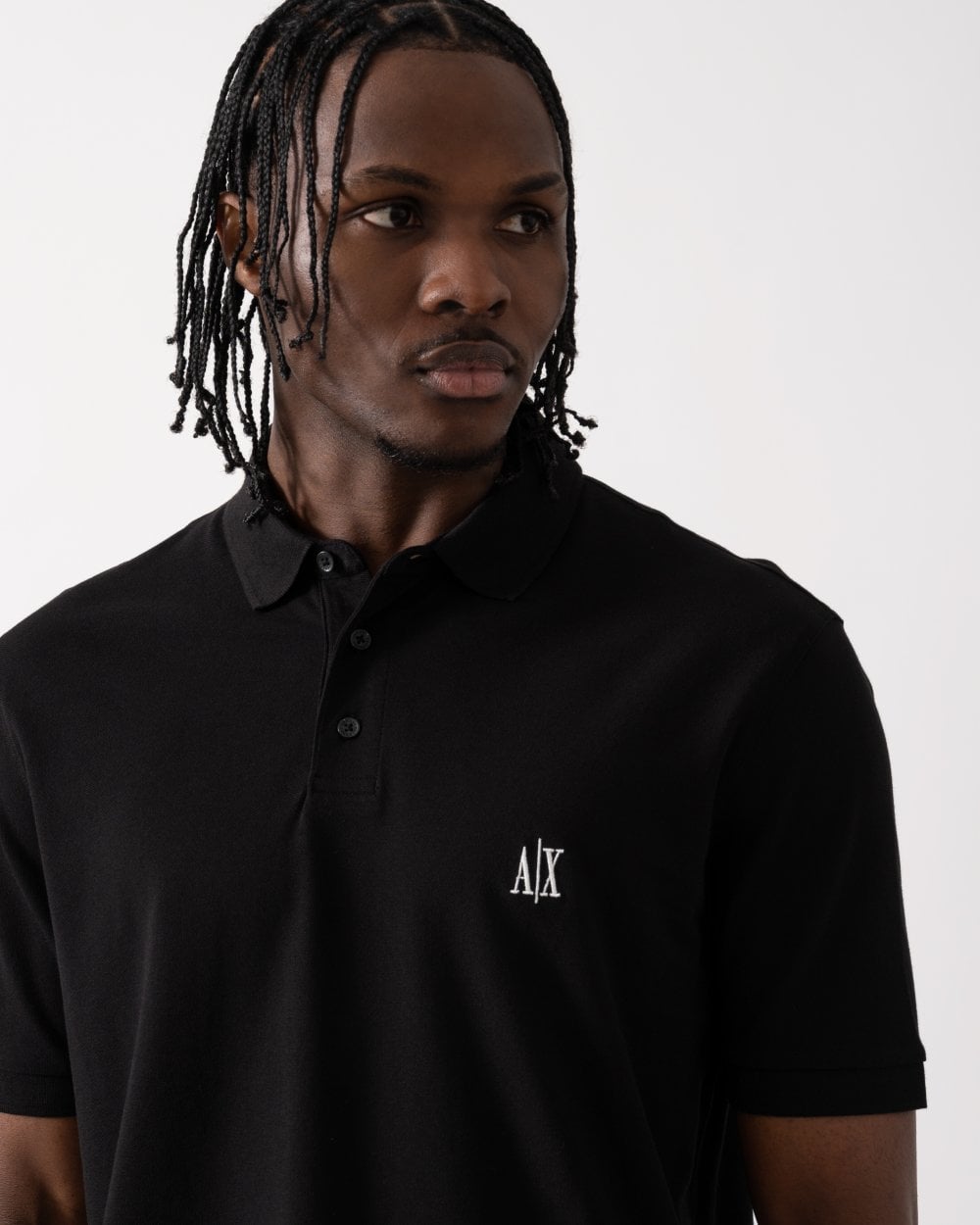 Armani Exchange Mens Embroidered A|X Monogram Short Sleeve Polo Shirt - Black UC001