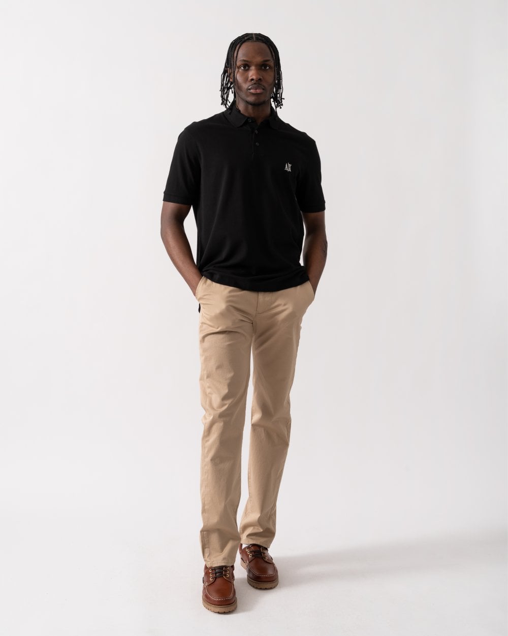 Armani Exchange Mens Embroidered A|X Monogram Short Sleeve Polo Shirt - Black UC001