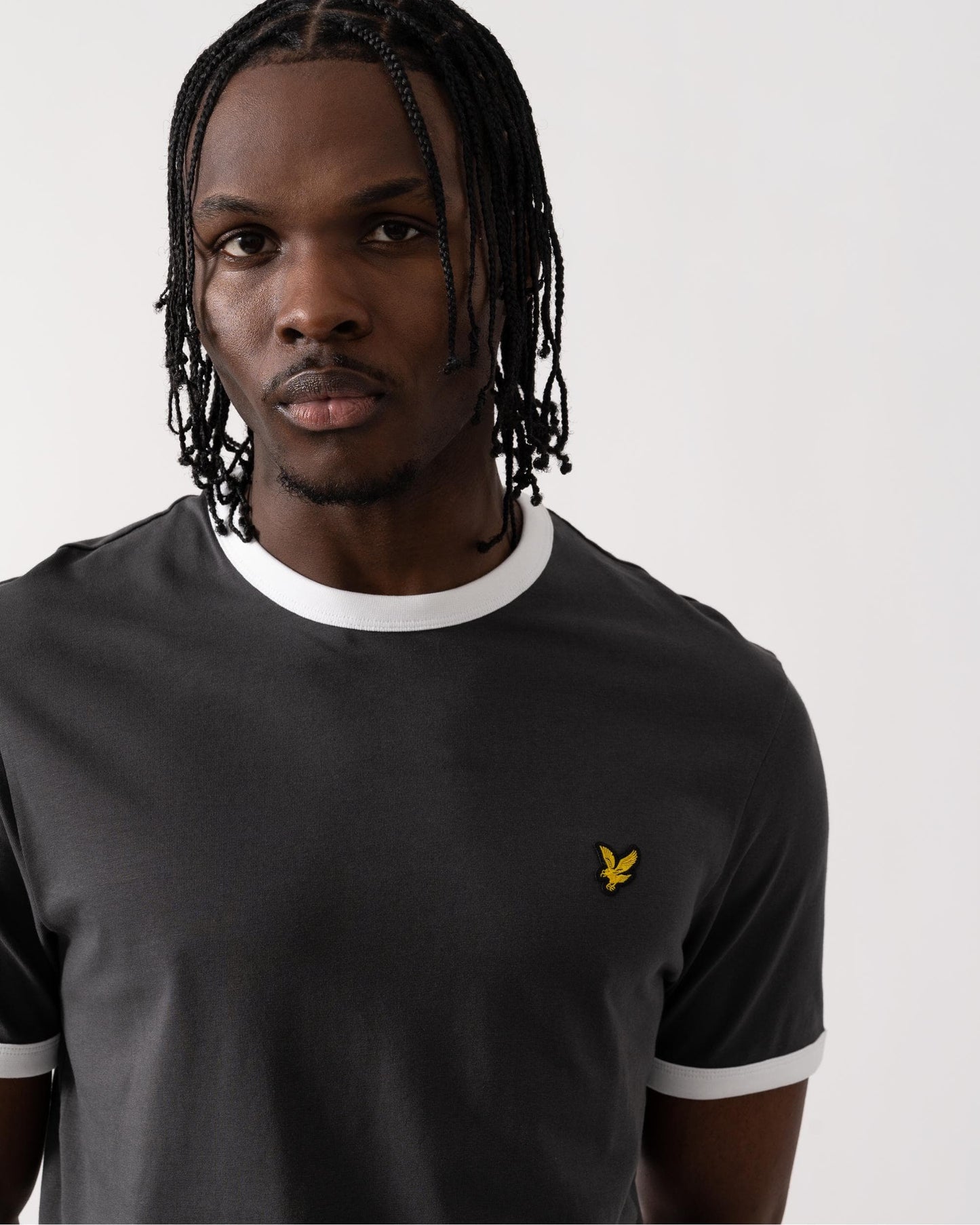 Lyle & Scott Mens Ringer Mens T-shirt - X361 Gunmetal/ White