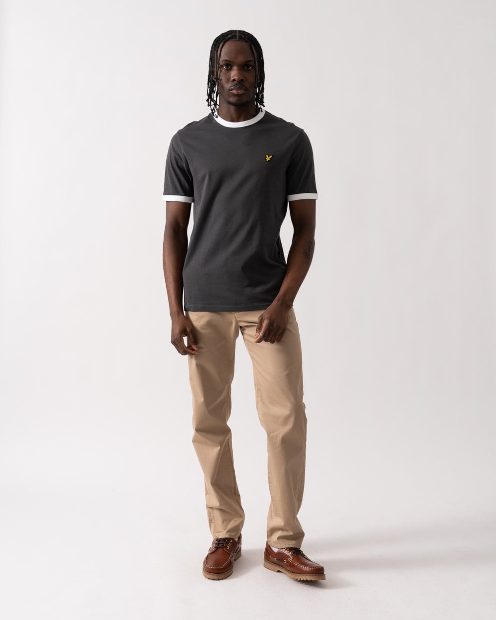 Lyle & Scott Mens Ringer Mens T-shirt - X361 Gunmetal/ White
