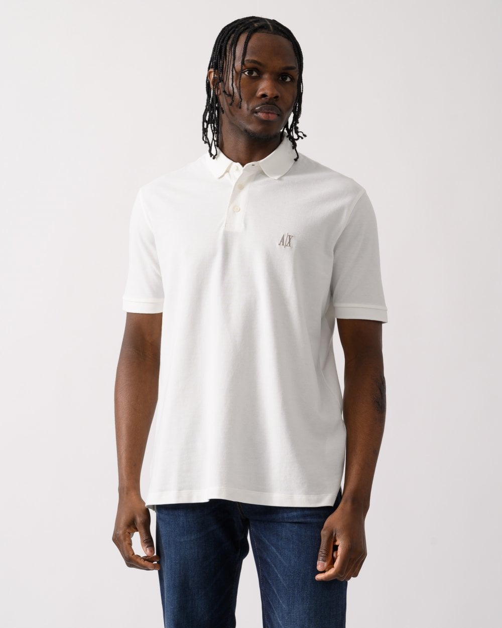 Armani Exchange Mens Embroidered A|X Monogram Short Sleeve Polo Shirt - Off White U0009