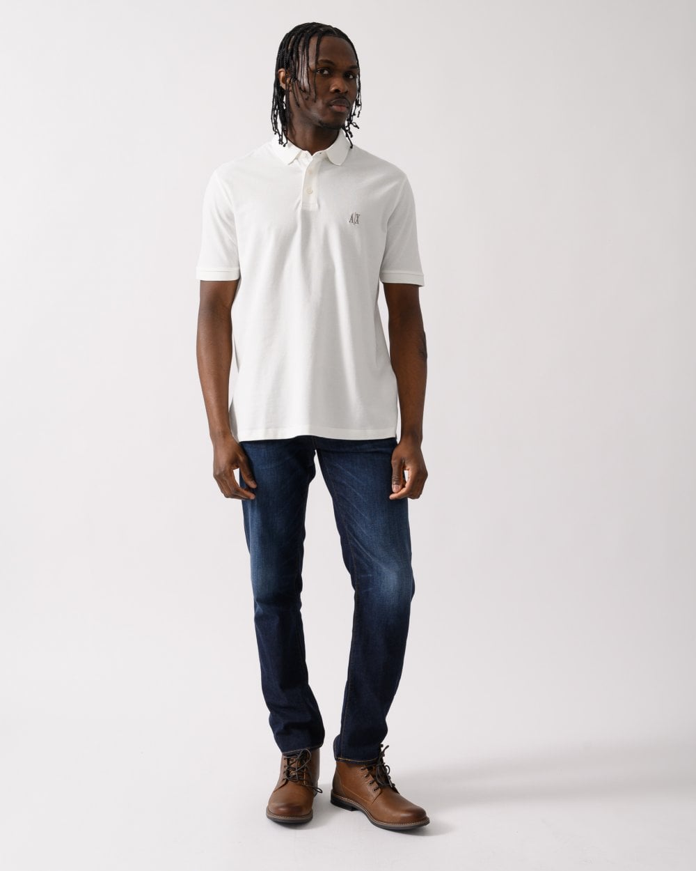 Armani Exchange Mens Embroidered A|X Monogram Short Sleeve Polo Shirt - Off White U0009