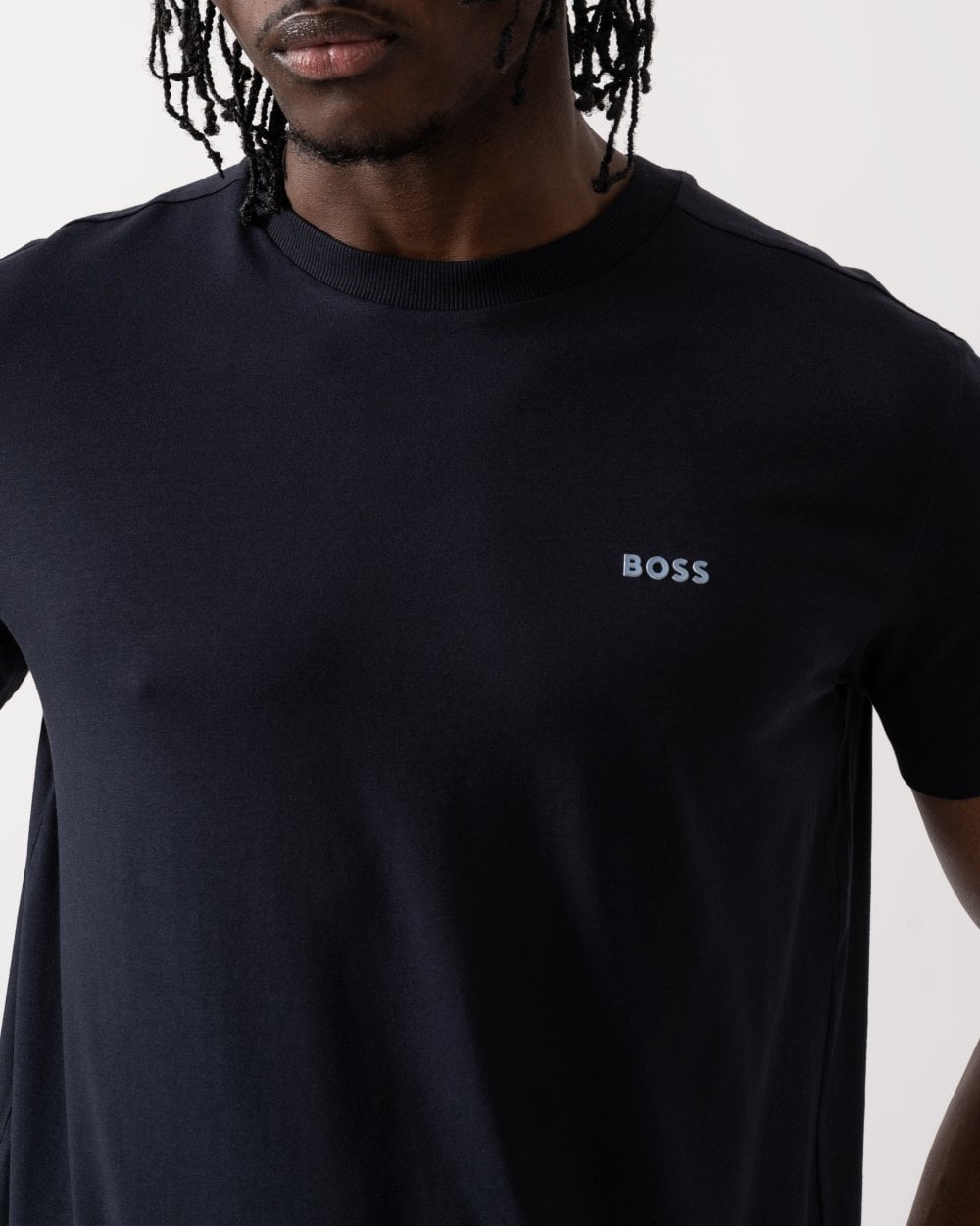 BOSS Green Tee Mens Stretch Cotton T-Shirt with Contrast Logo - Dark Blue 405