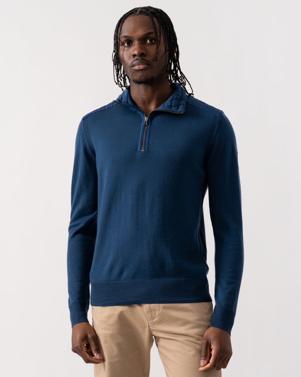 Belstaff Kilmington Mens Merino Wool Quarter Zip Jumper - Insignia Blue