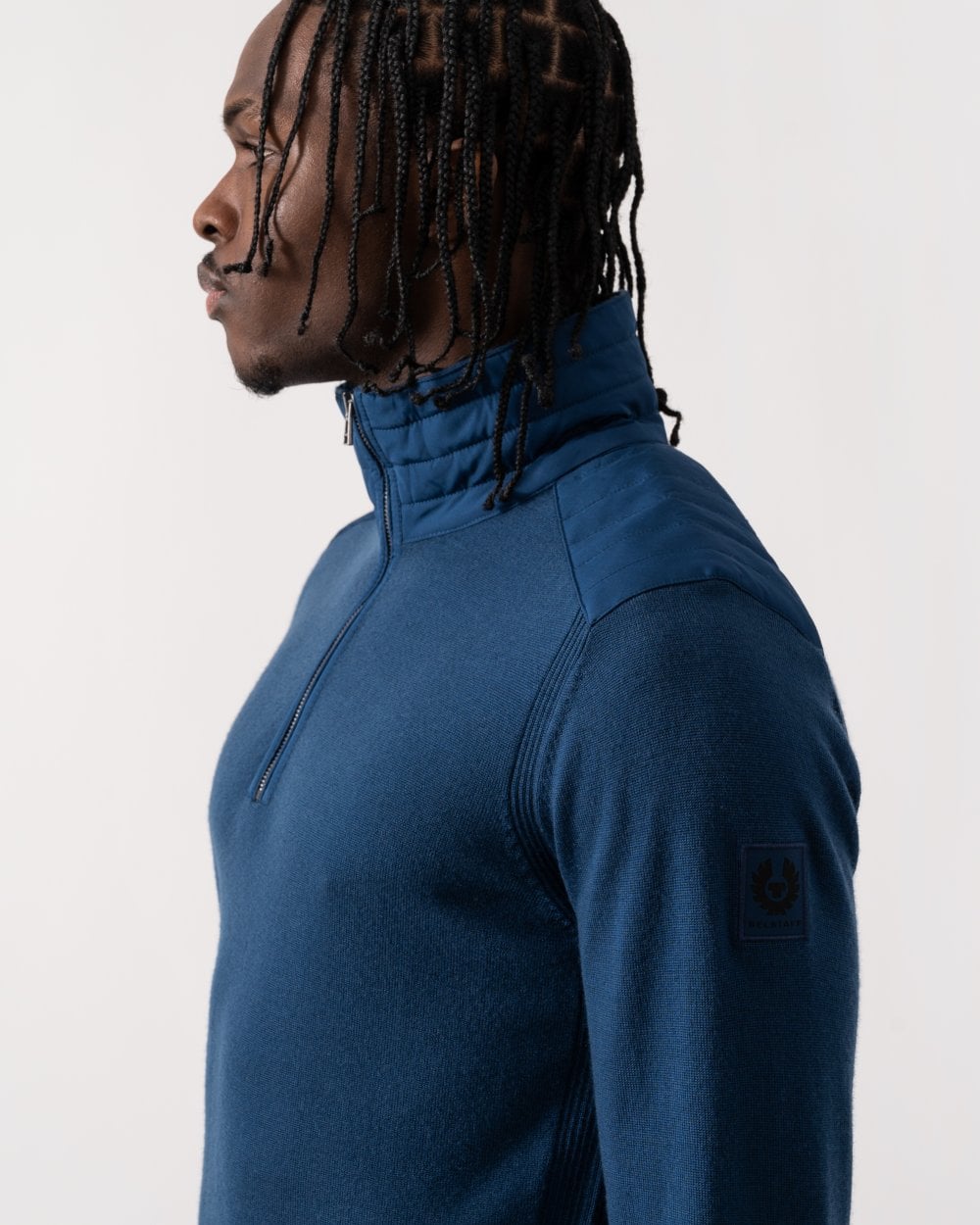 Belstaff Kilmington Mens Merino Wool Quarter Zip Jumper - Insignia Blue