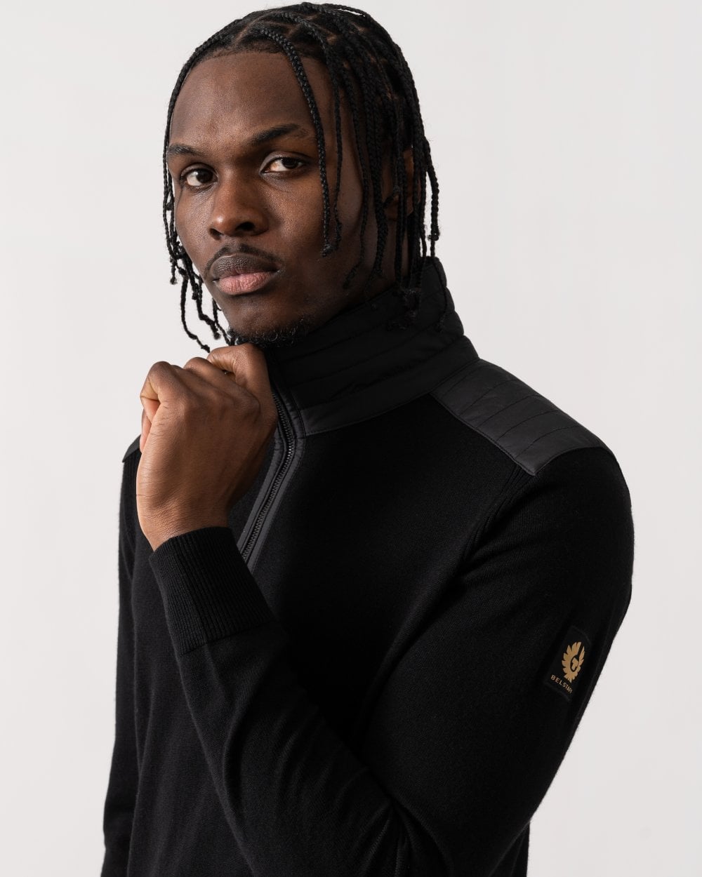 Belstaff Kilmington Mens Merino Wool Quarter Zip Jumper - Black