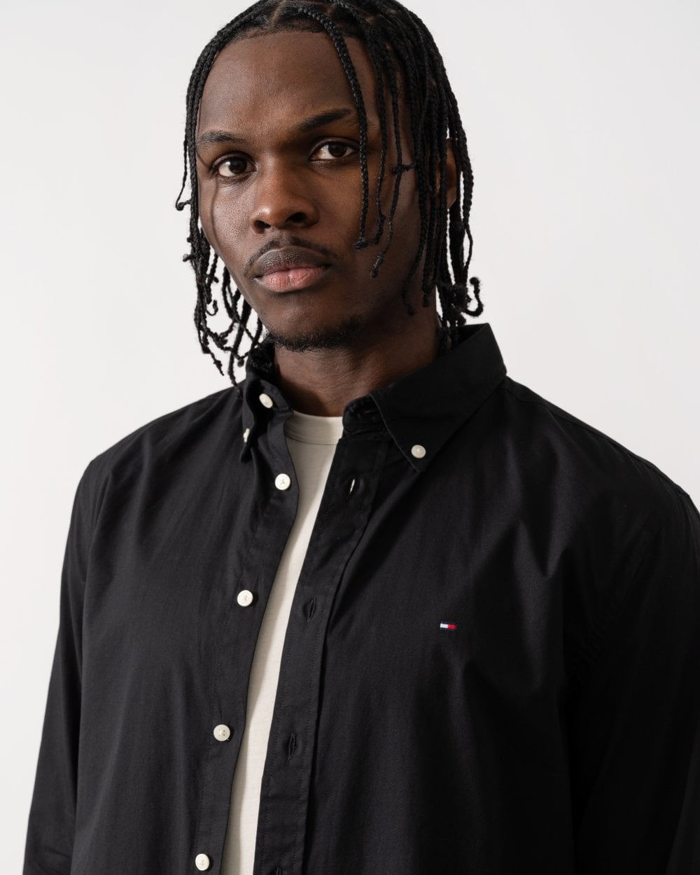 Tommy Hilfiger Core Flex Poplin Mens Long Sleeve Shirt - Black