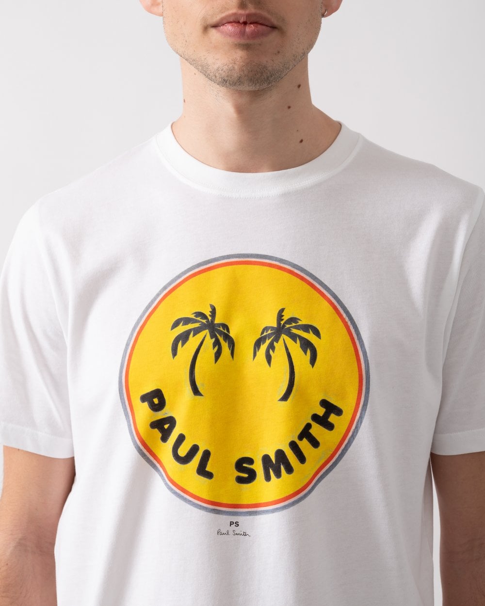 PS Paul Smith Mens Reg Fit Short Sleeve Palm Trees T-Shirt - 01 White