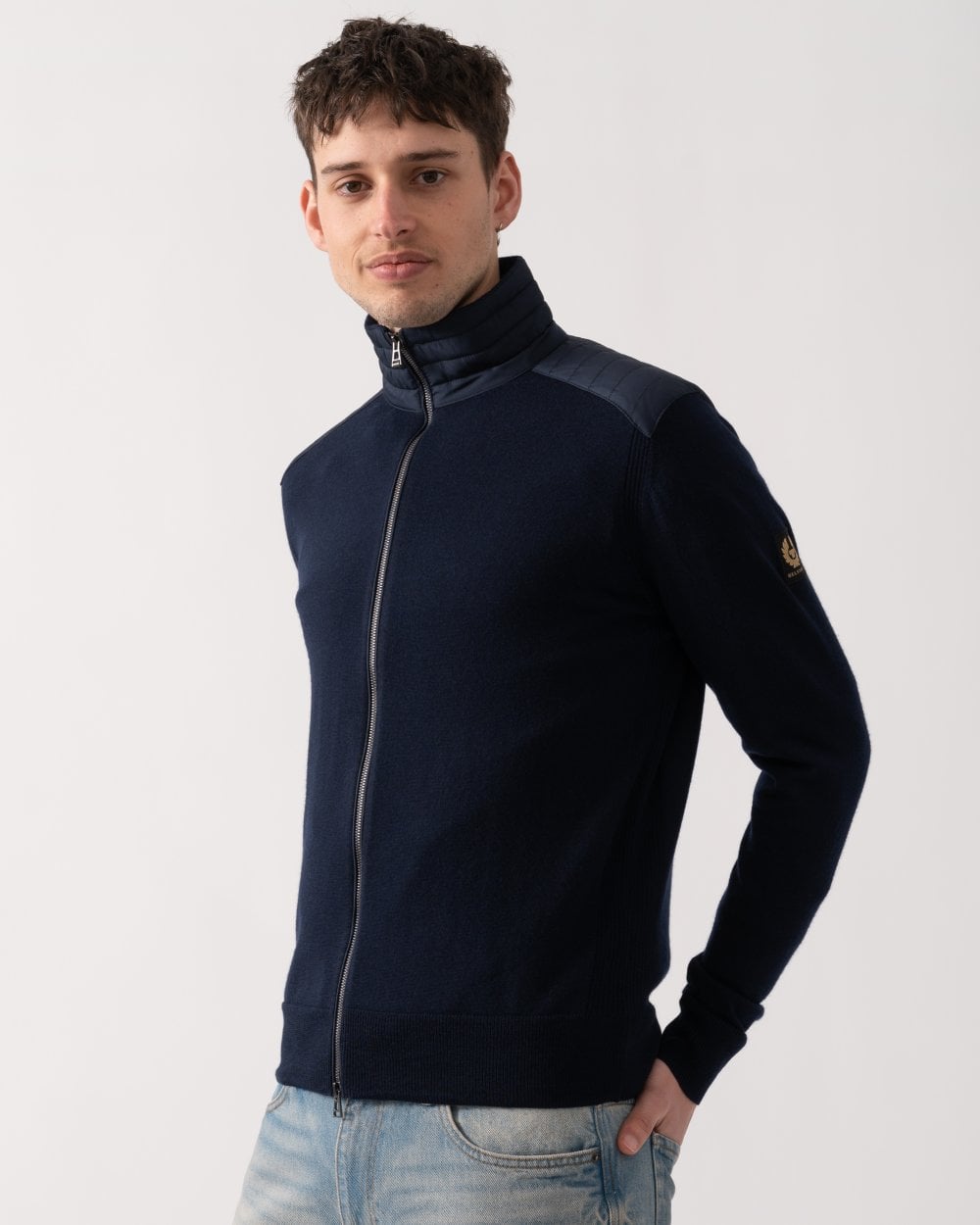 Belstaff Kelby Mens Merino Wool Zip Cardigan - Dark Ink