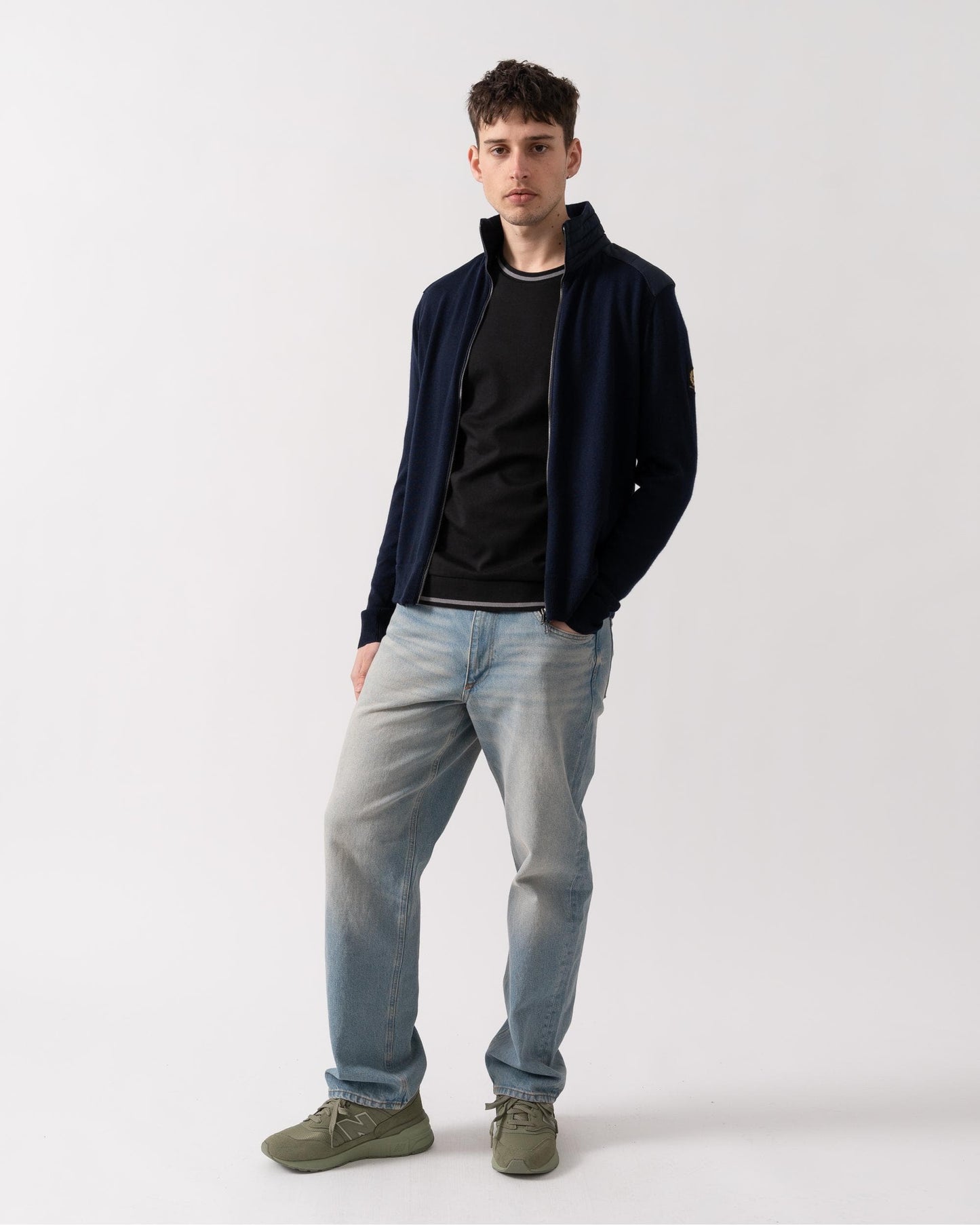 Belstaff Kelby Mens Merino Wool Zip Cardigan - Dark Ink