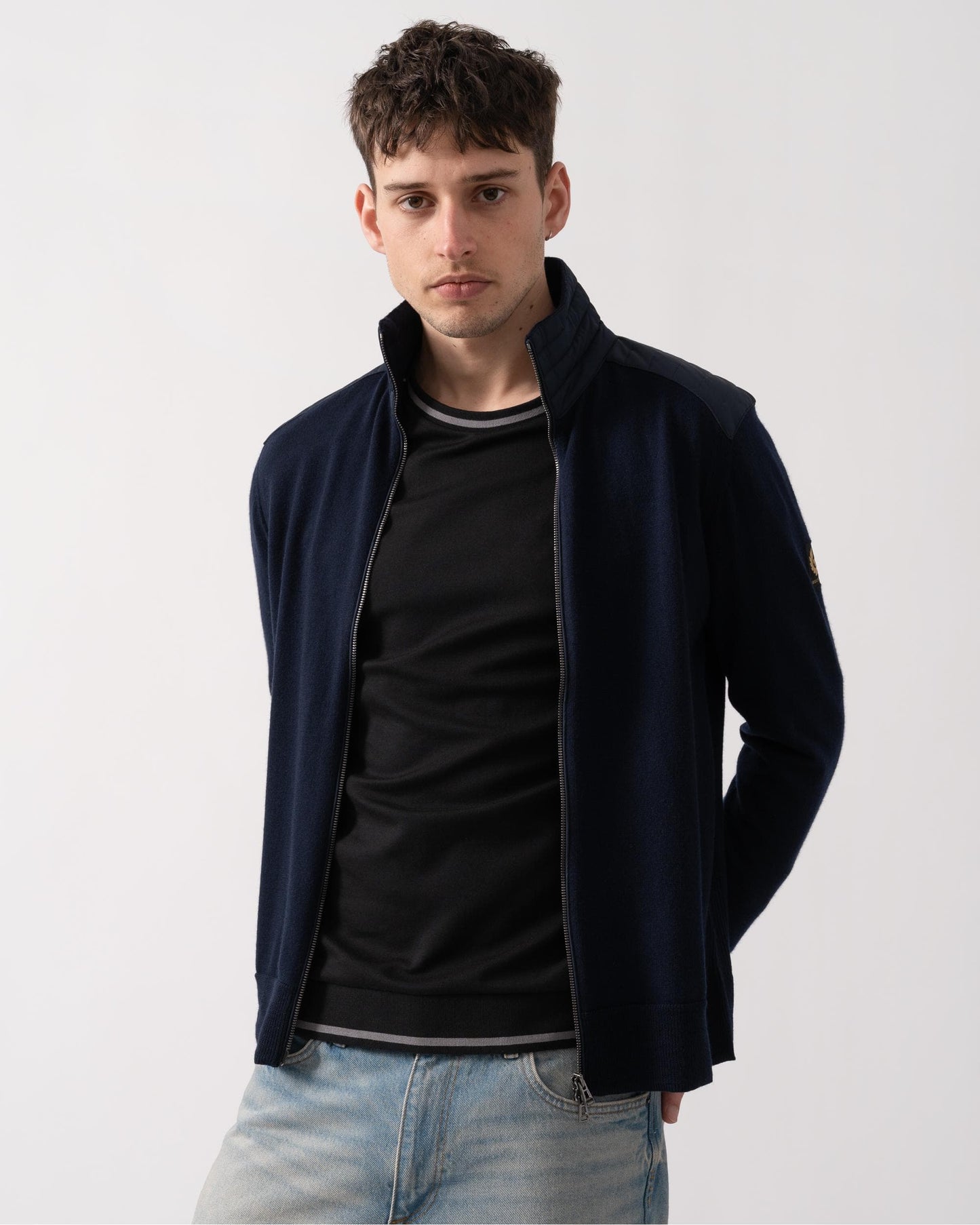Belstaff Kelby Mens Merino Wool Zip Cardigan - Dark Ink