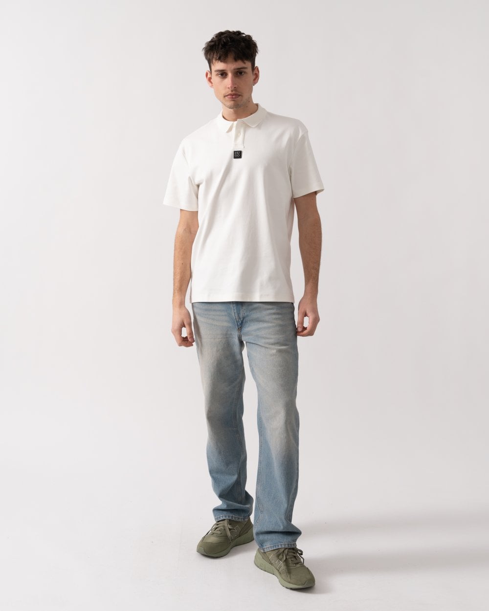 HUGO Deabono Mens Interlock Cotton Polo Shirt with Stacked Logo - Natural 102