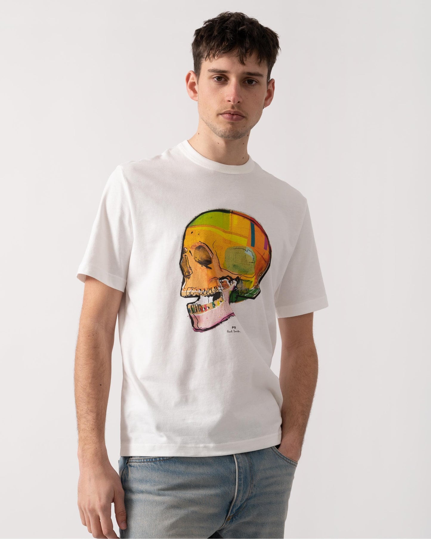 PS Paul Smith Mens Short Sleeve Skull T-Shirt - 02 Off White