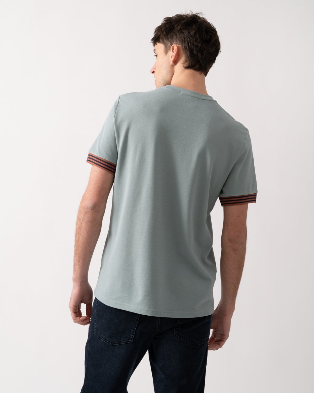 Fred Perry Mens Striped Cuff T-Shirt - Silver Blue X06