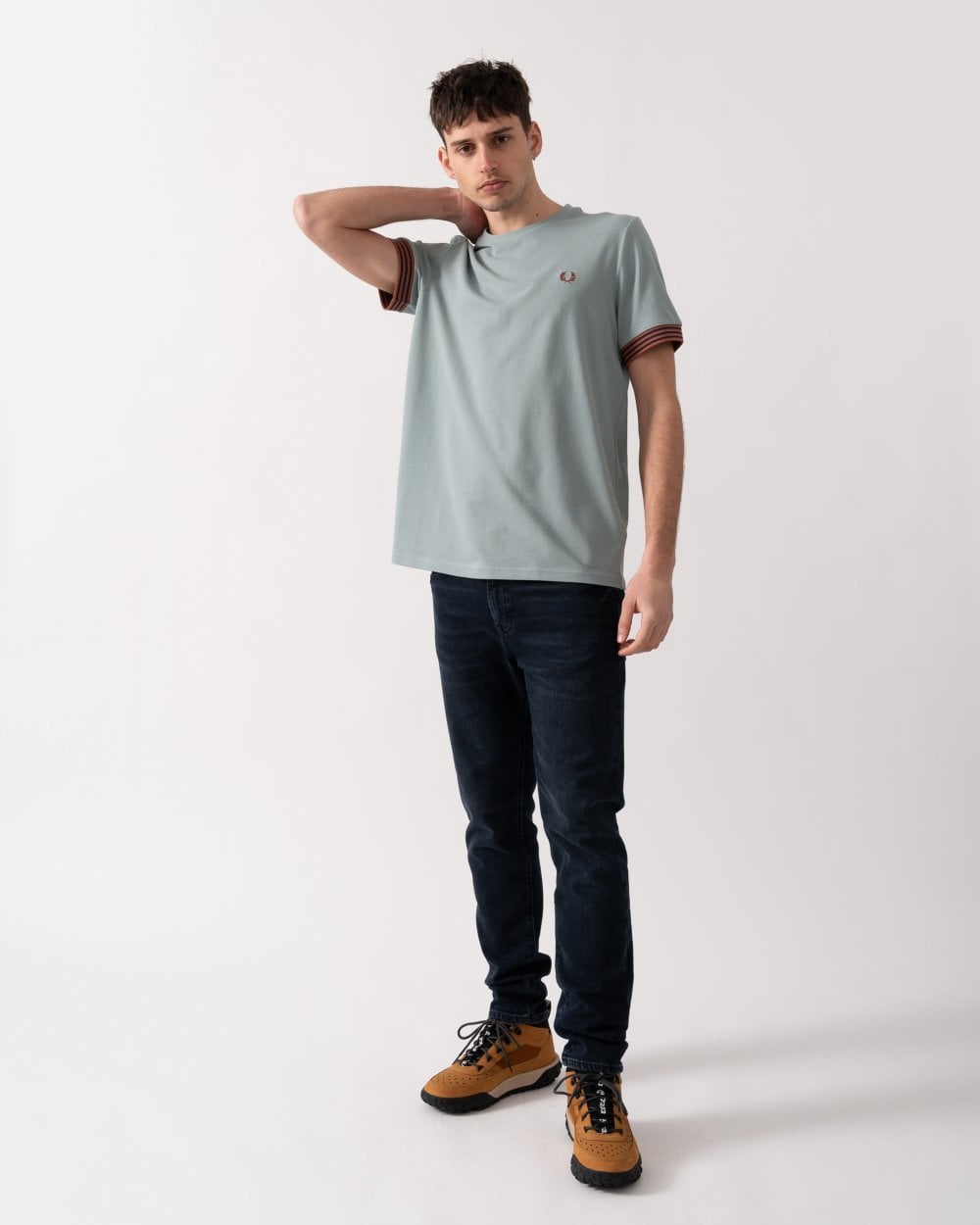 Fred Perry Mens Striped Cuff T-Shirt - Silver Blue X06