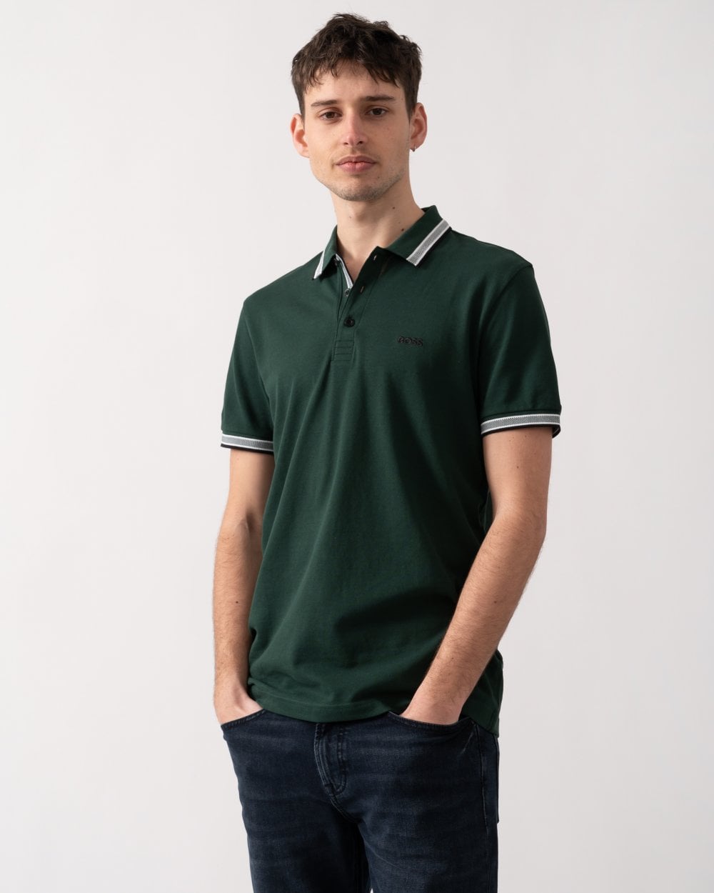 BOSS Green Paddy Mens Cotton-Piqué Polo Shirt with Contrast Logo