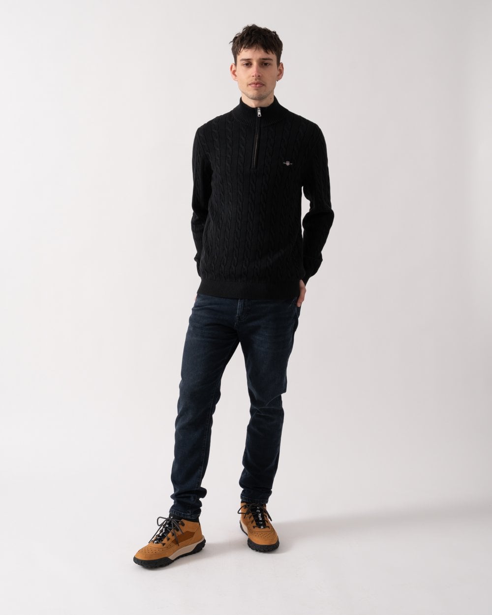 GANT Mens Cotton Cable Half Zip Jumper - 5 Black