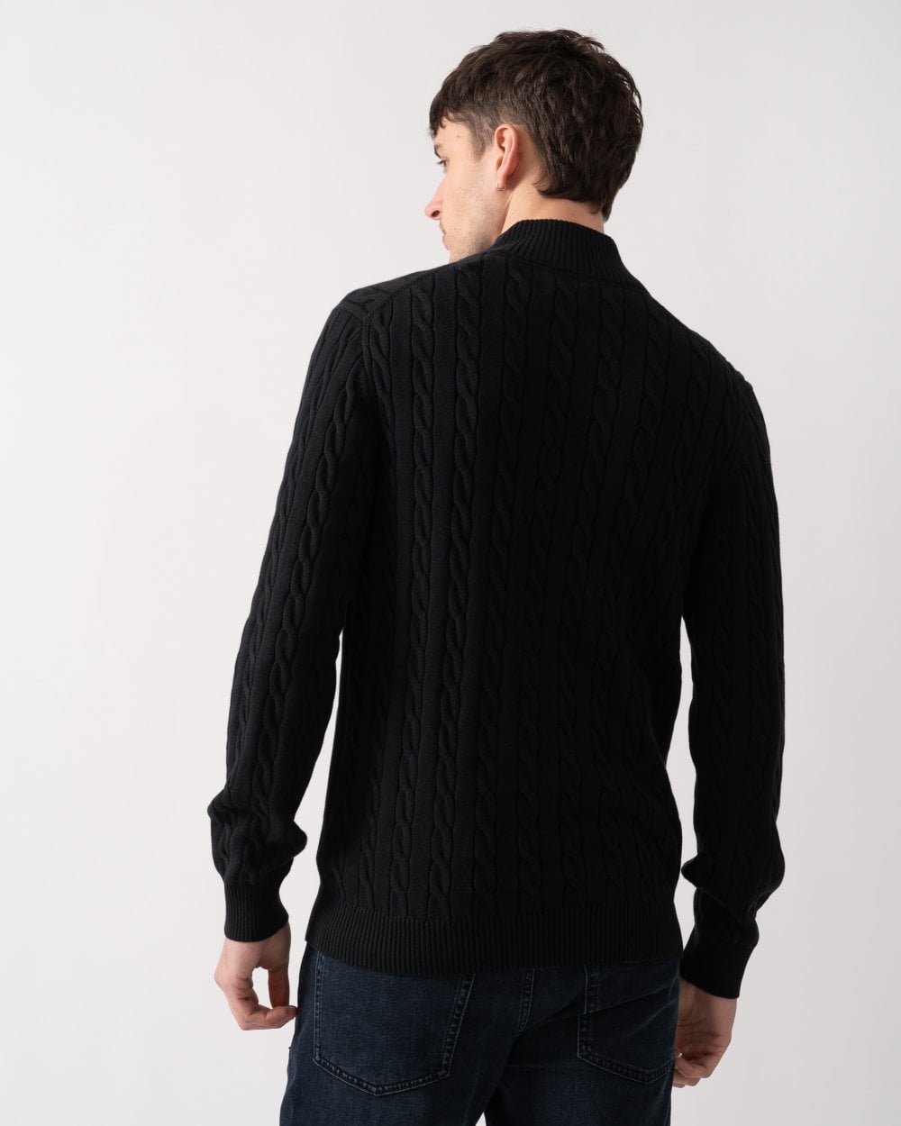 GANT Mens Cotton Cable Half Zip Jumper - 5 Black