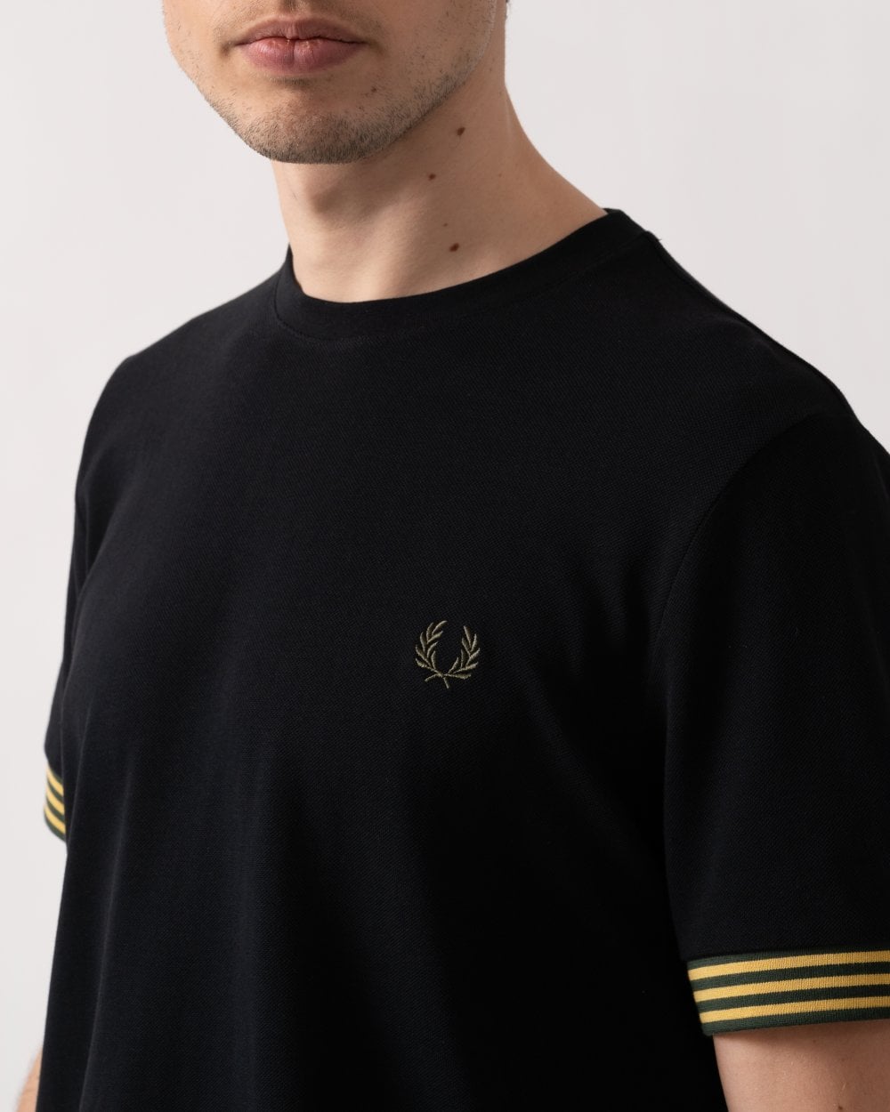 Fred Perry Mens Striped Cuff T-Shirt - Black R88
