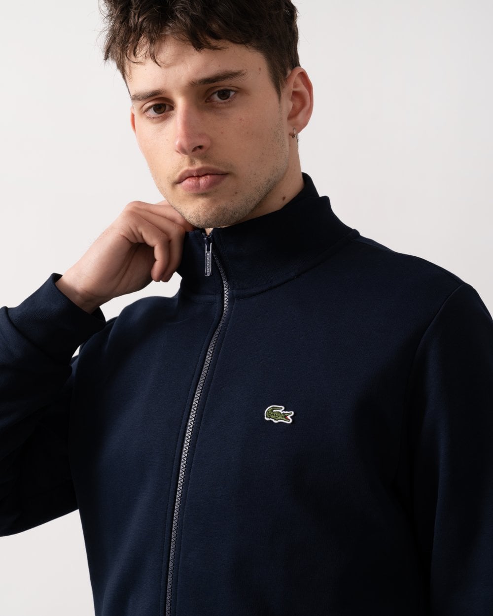 Lacoste Regular Fit Brushed Fleece Mens Zippered Sweatshirt - Navy Blue 166