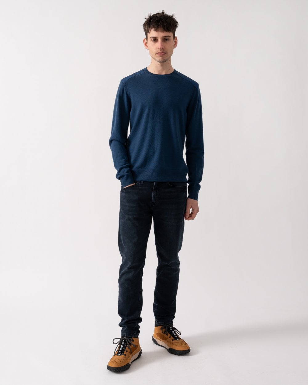 Belstaff Kerrigan Mens Merino Wool Crew Neck Jumper - Insignia Blue