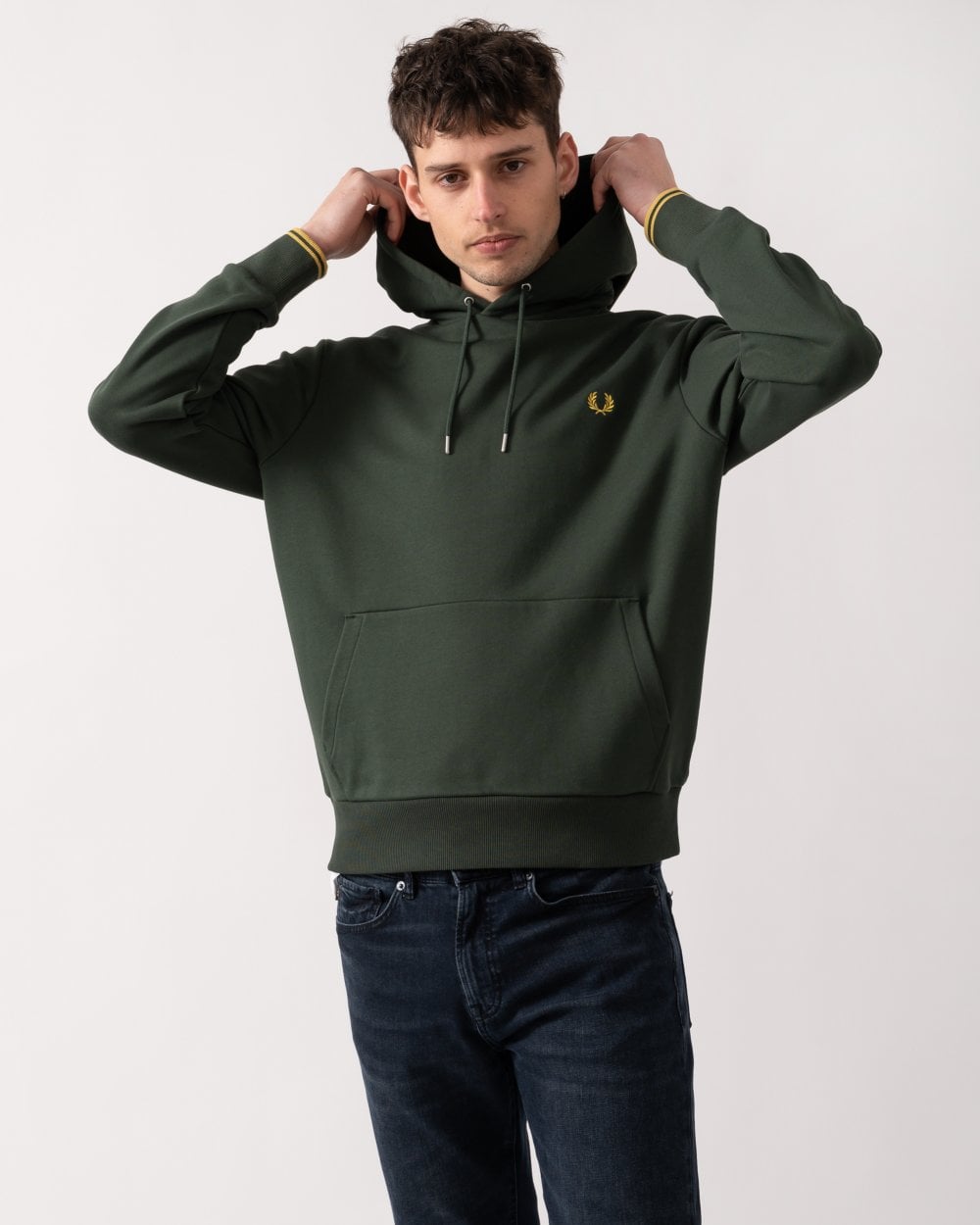 Fred Perry Mens Tipped Hooded Sweatshirt - Court Green X89