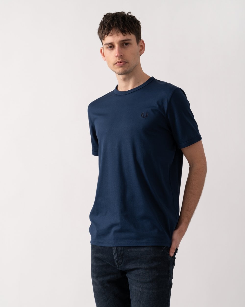 Fred Perry Mens Ringer T-Shirt - Tennis Blue X86
