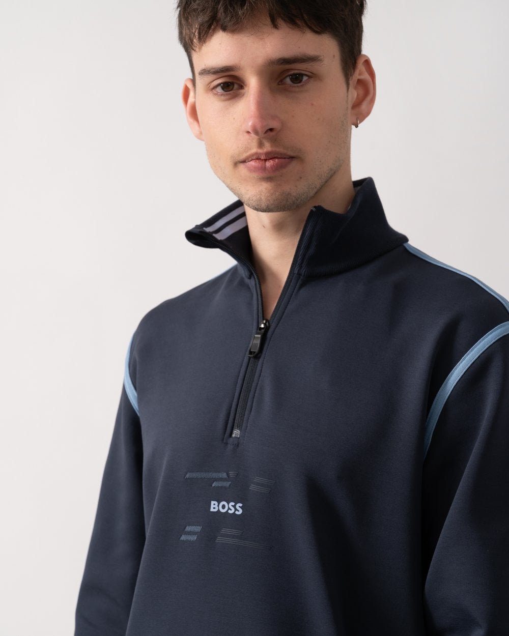BOSS Green Sweat Tape Mens 1/4 Zip Sweatshirt - Dark Blue 402