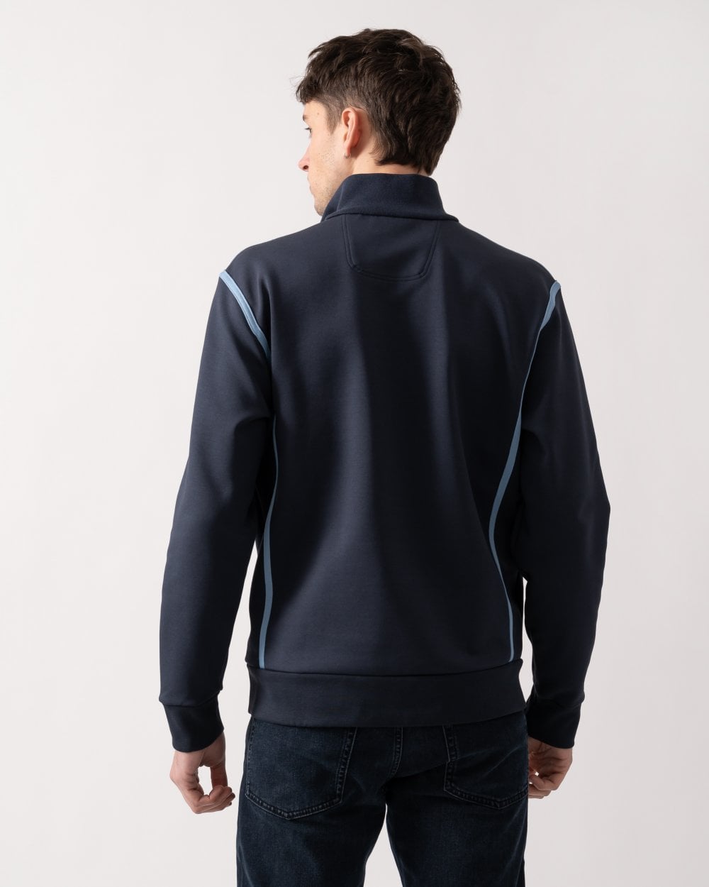 BOSS Green Sweat Tape Mens 1/4 Zip Sweatshirt - Dark Blue 402