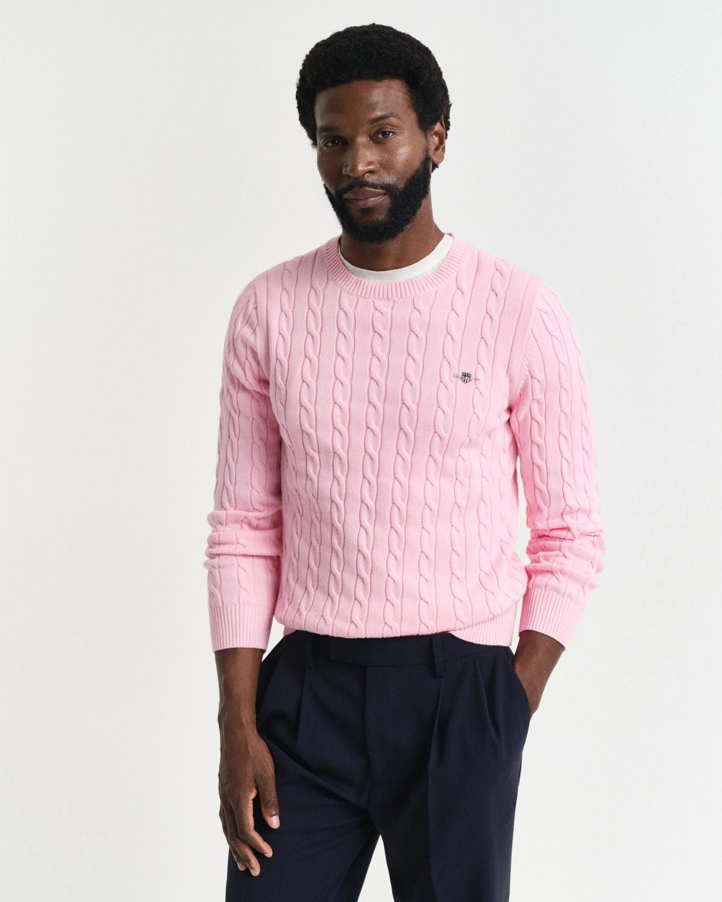 GANT Mens Cotton Cable Knit Crew Neck Jumper - 637 California Pink